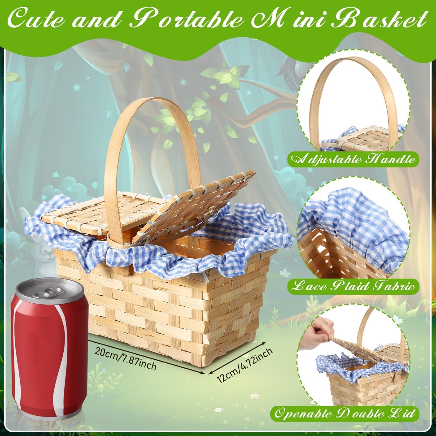 Cesta de Picnic Tejida Retro Teenyyou Azul y Blanco 20x12x10cm