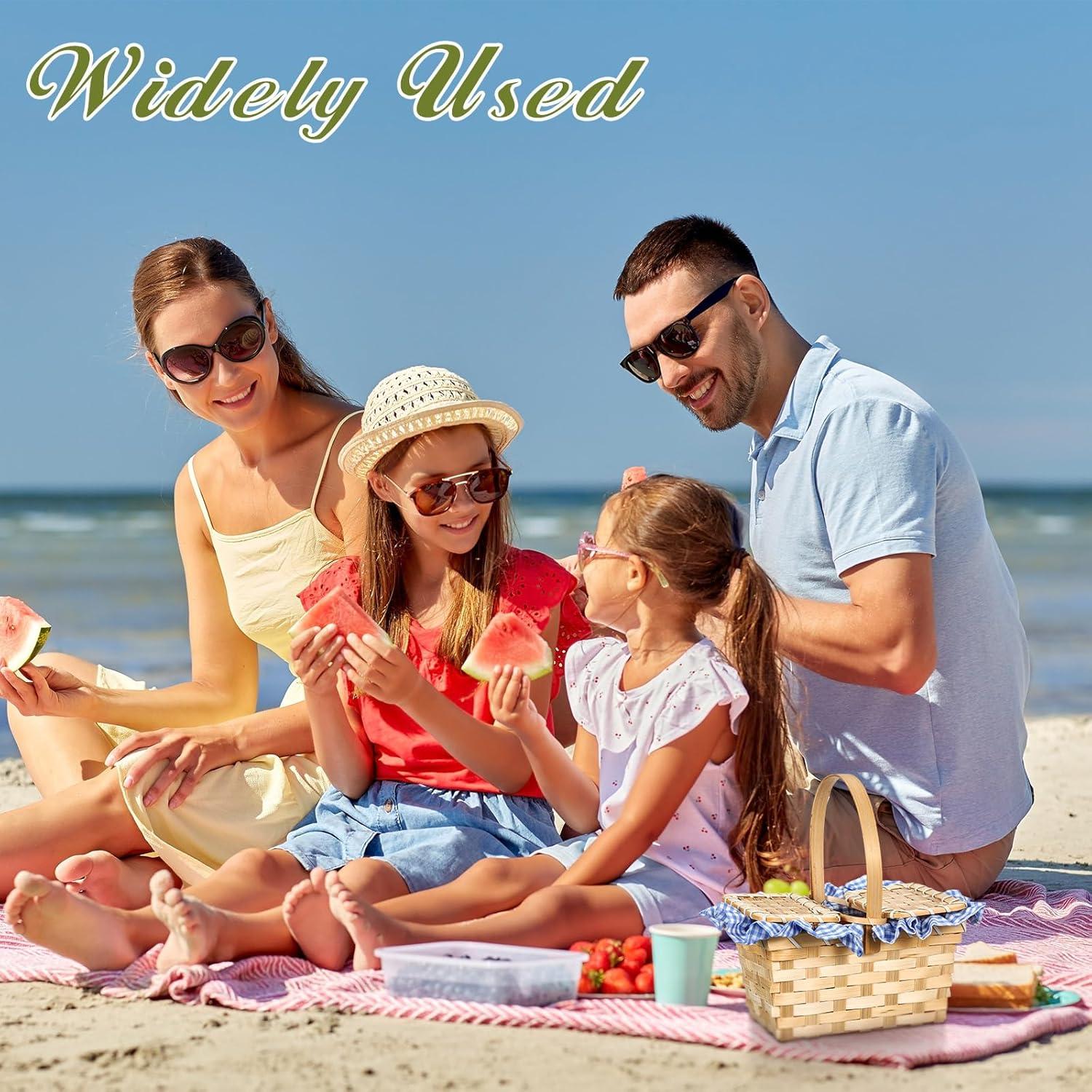 Cesta de Picnic Tejida Retro Teenyyou Azul y Blanco 20x12x10cm