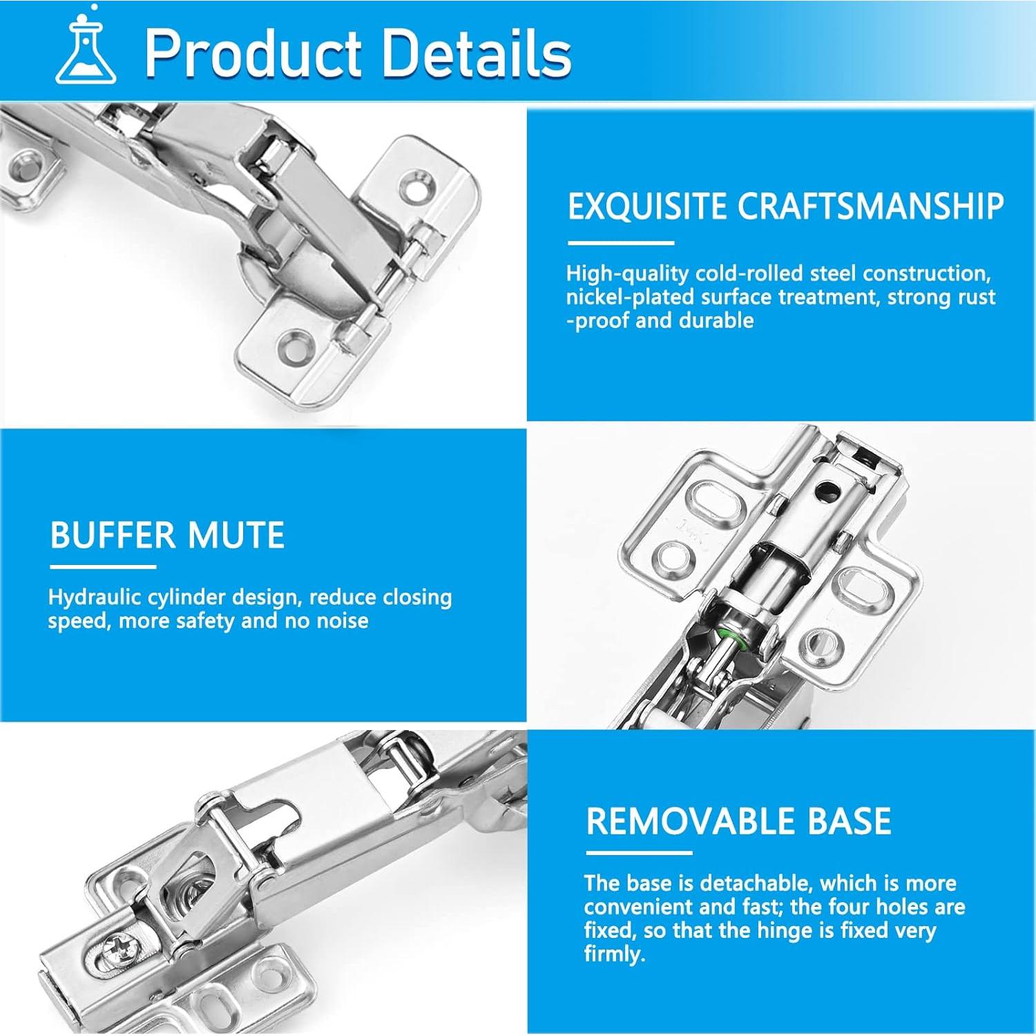 Bisagras ocultas de 165° HanOrson - 1 par de acero inoxidable
