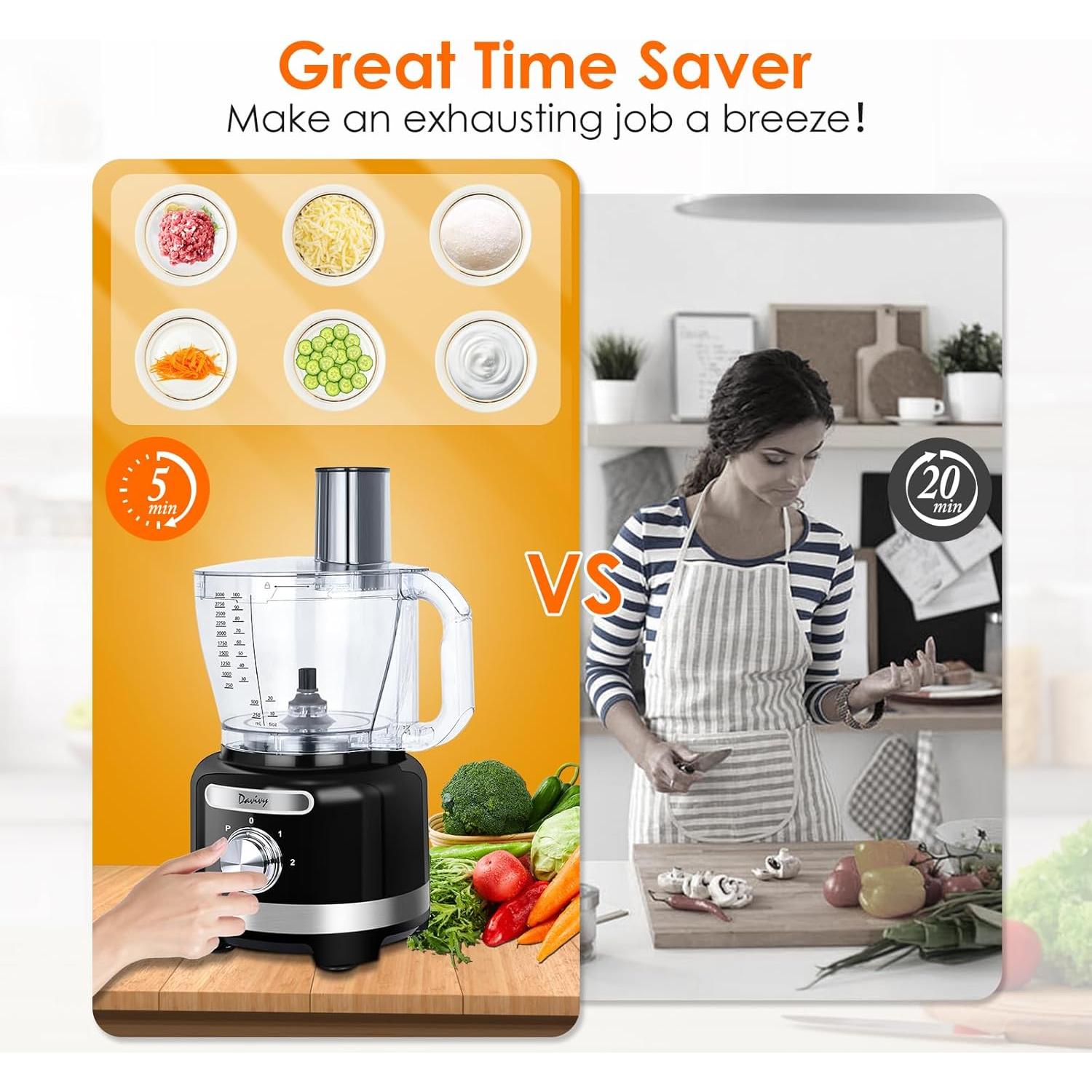 Procesador de Alimentos Davivy 16 Tazas 10 en 1 Negro