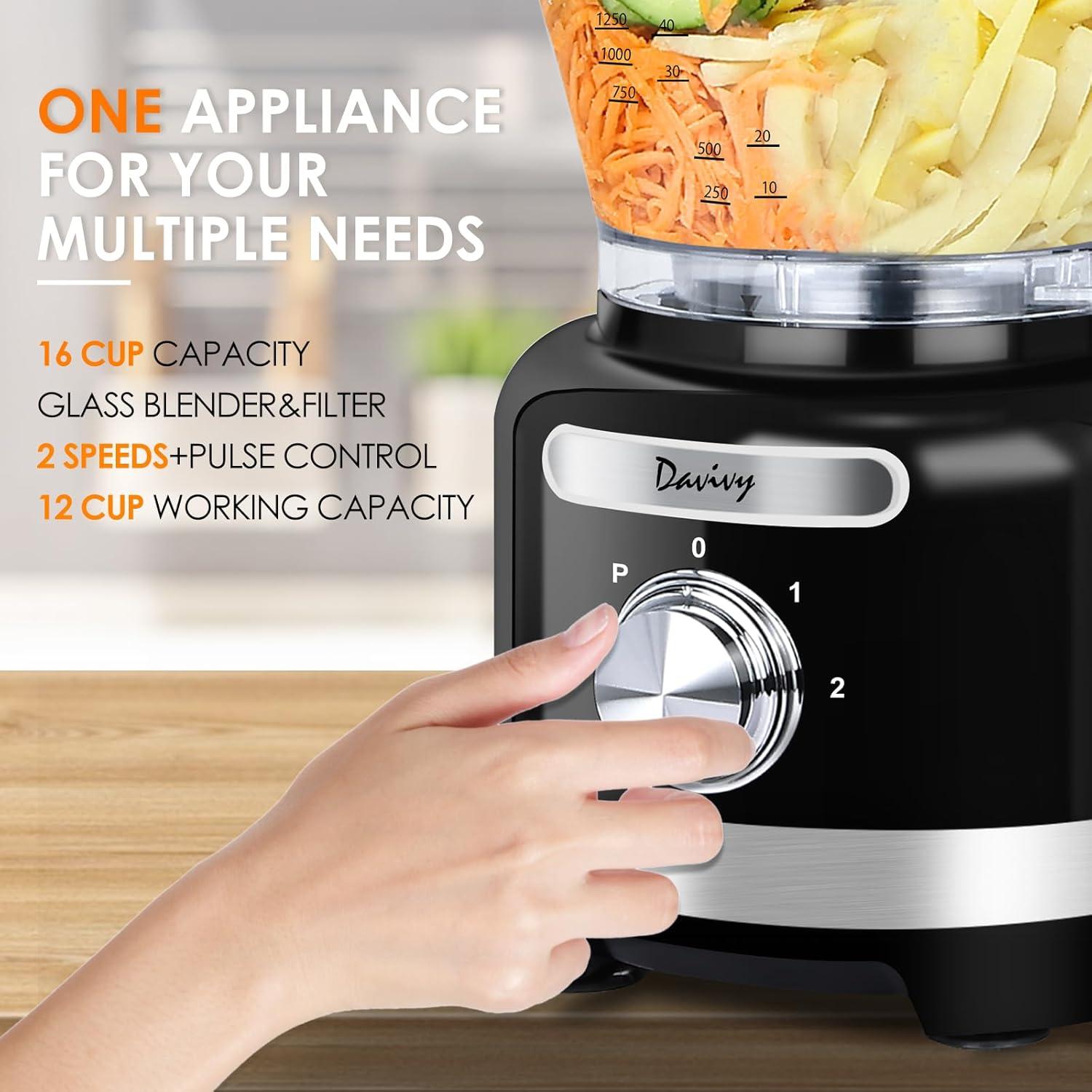 Procesador de Alimentos Davivy 16 Tazas 10 en 1 Negro
