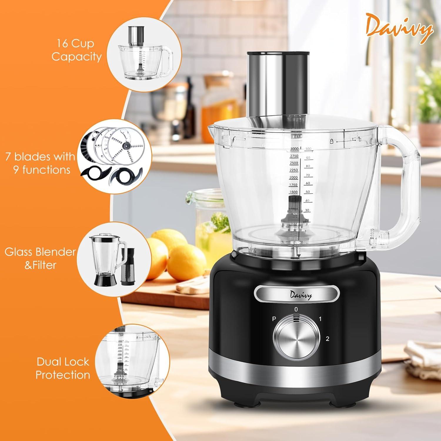 Procesador de Alimentos Davivy 16 Tazas 10 en 1 Negro
