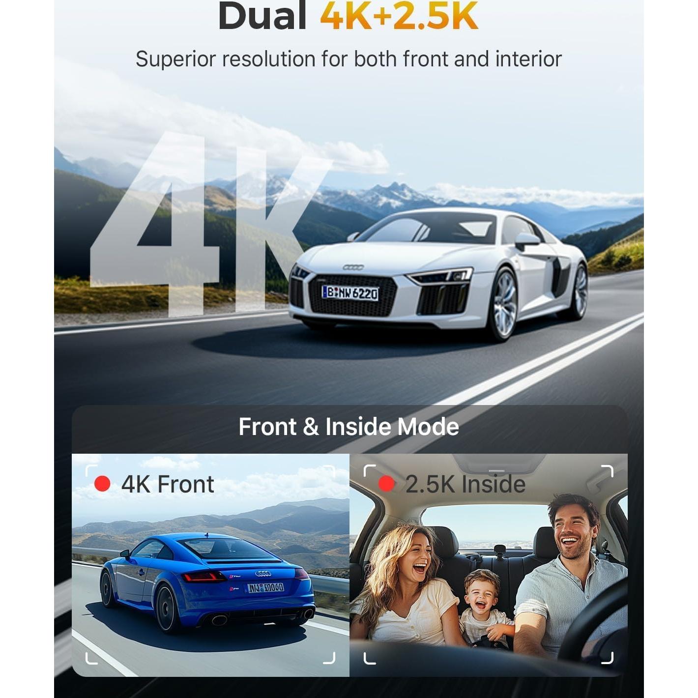 Cámara Dash GKU D1000 4K Triple 3 Canales GPS WiFi 64GB