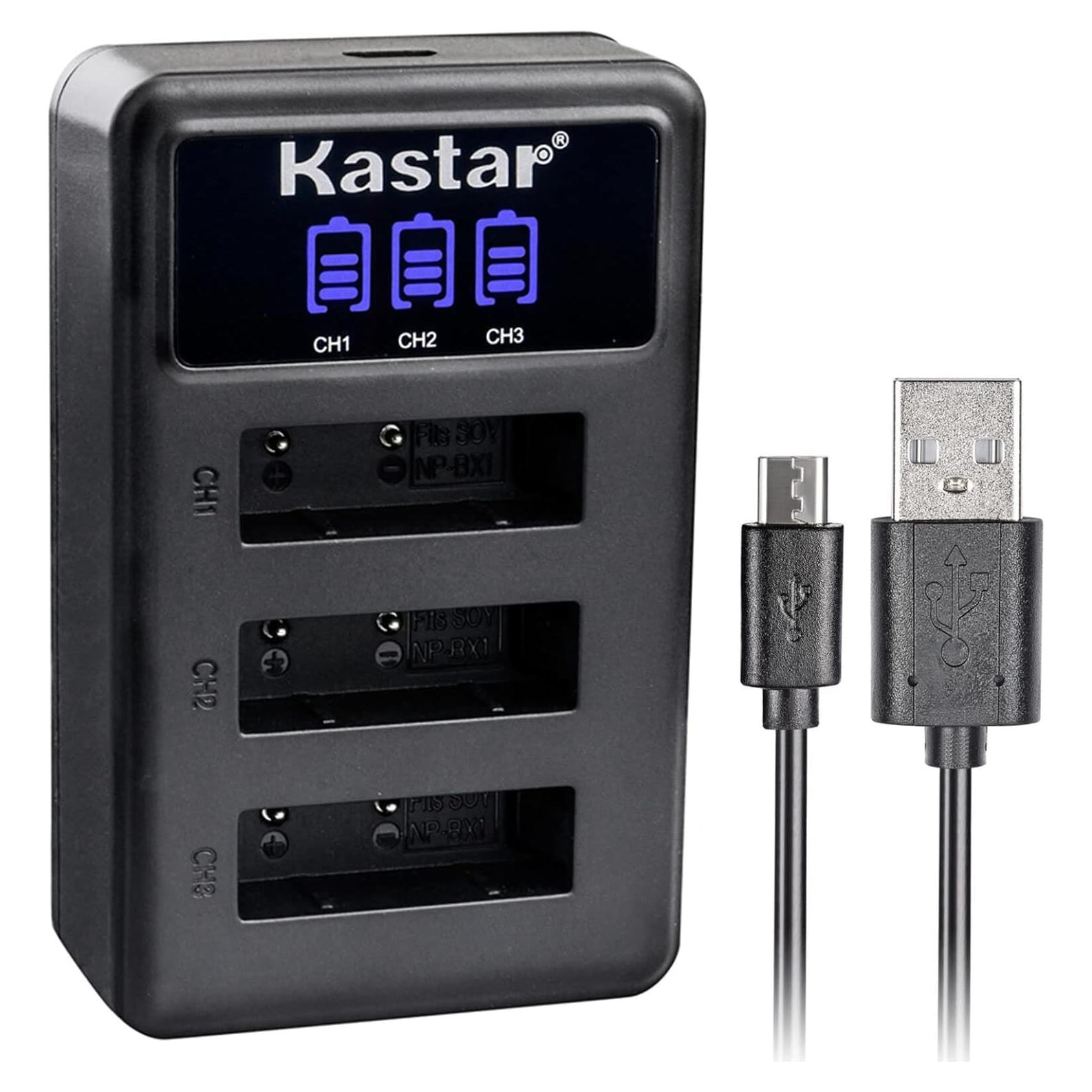 Cargador USB triple Kastar NP-BX1 LCD para cámaras Sony