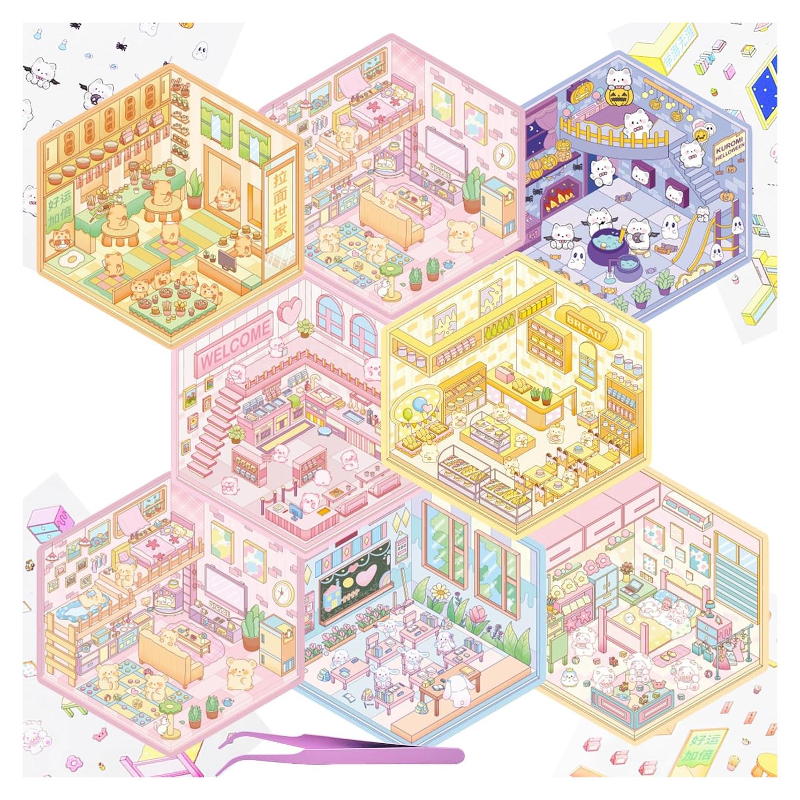 8 Juegos de Pegatinas 3D Mini Casa BROVITI - Alivio Estrés