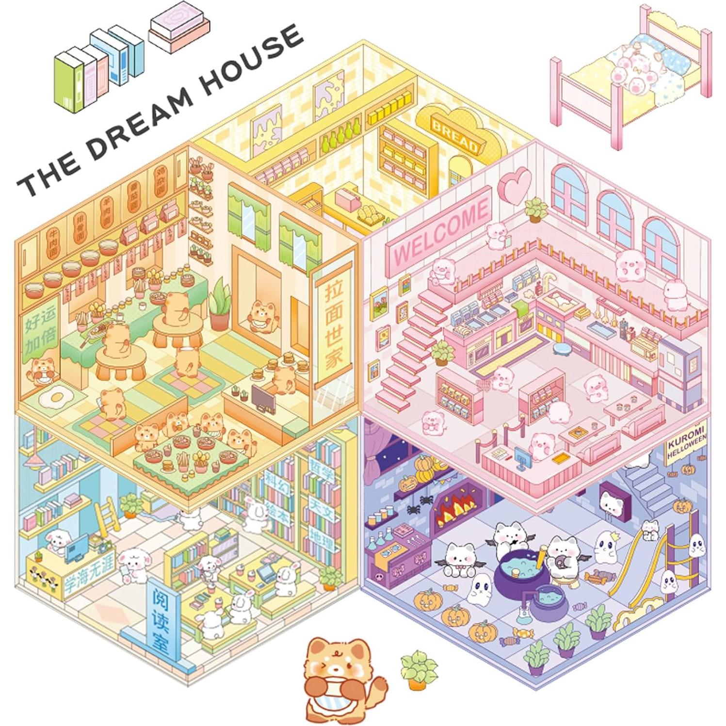 8 Juegos de Pegatinas 3D Mini Casa BROVITI - Alivio Estrés