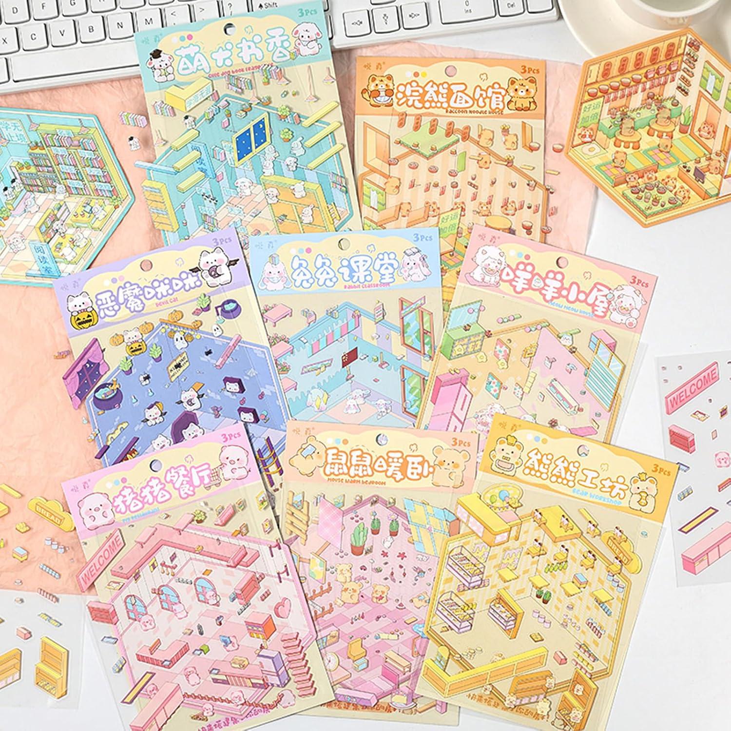 8 Juegos de Pegatinas 3D Mini Casa BROVITI - Alivio Estrés