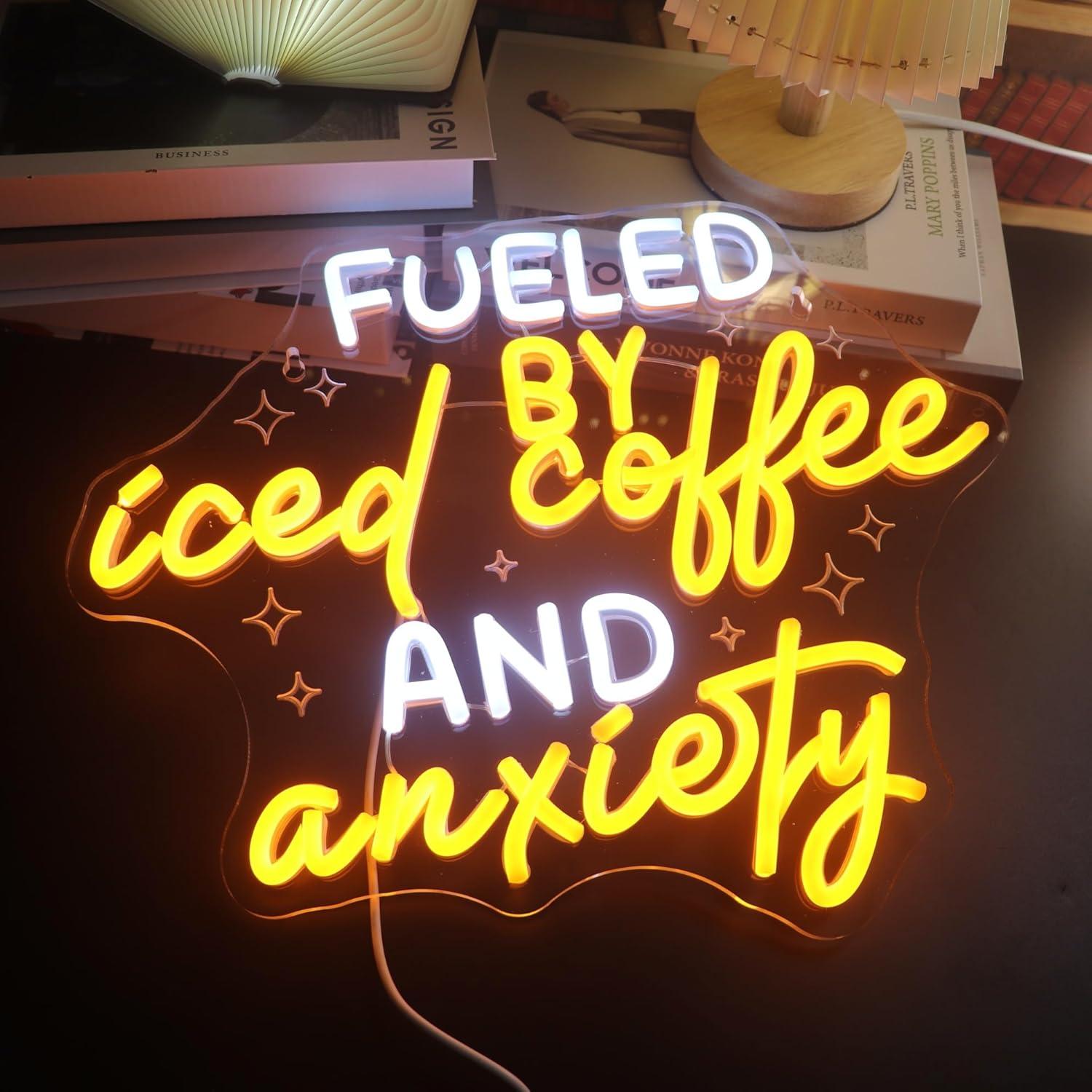 Cartel de Neón LED Nordstylee Café Helado y Ansiedad 36x28cm