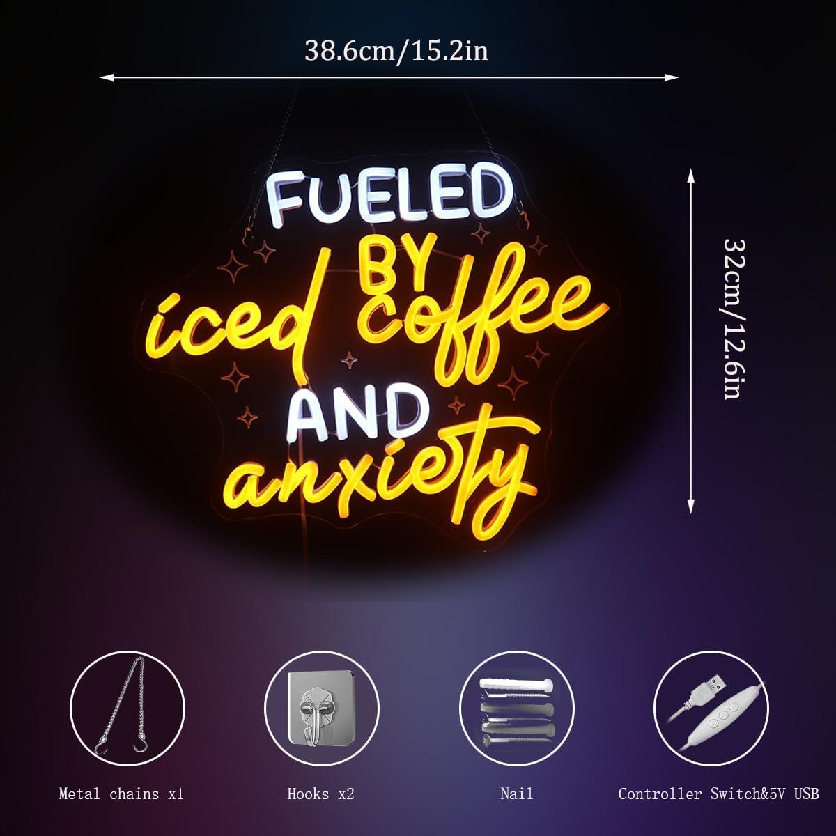 Cartel de Neón LED Nordstylee Café Helado y Ansiedad 36x28cm