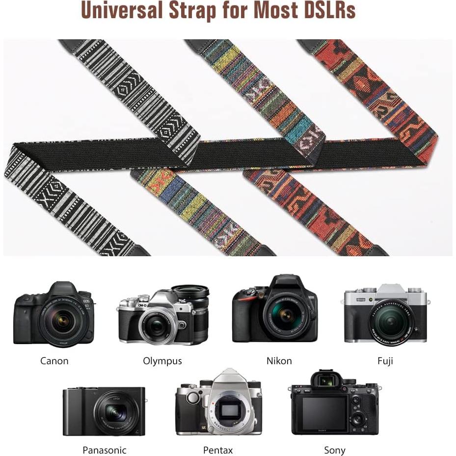 Correa de Cámara MoKo Ajustable Universal Algodón Negro y Blanco