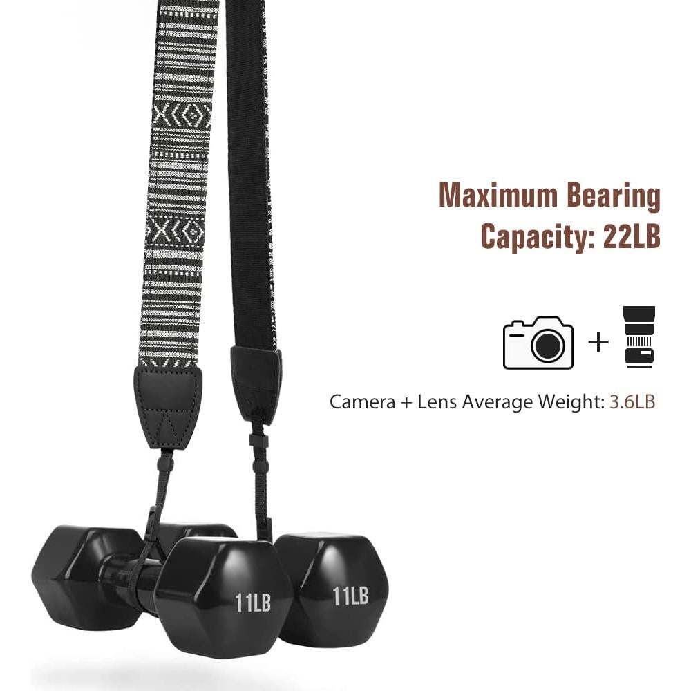 Correa de Cámara MoKo Ajustable Universal Algodón Negro y Blanco
