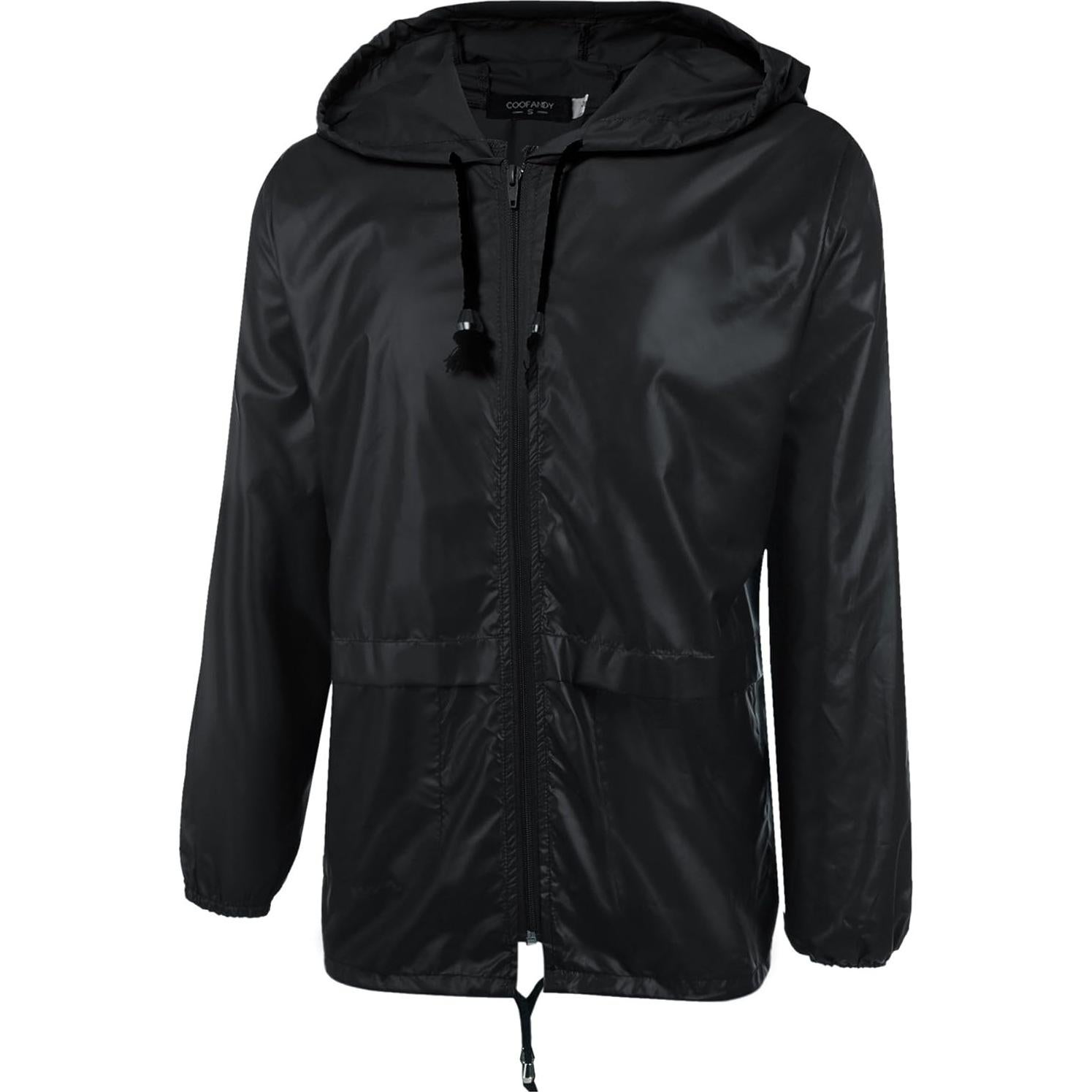 Chaqueta de Lluvia Plegable COOFANDY Hombre Impermeable Negra