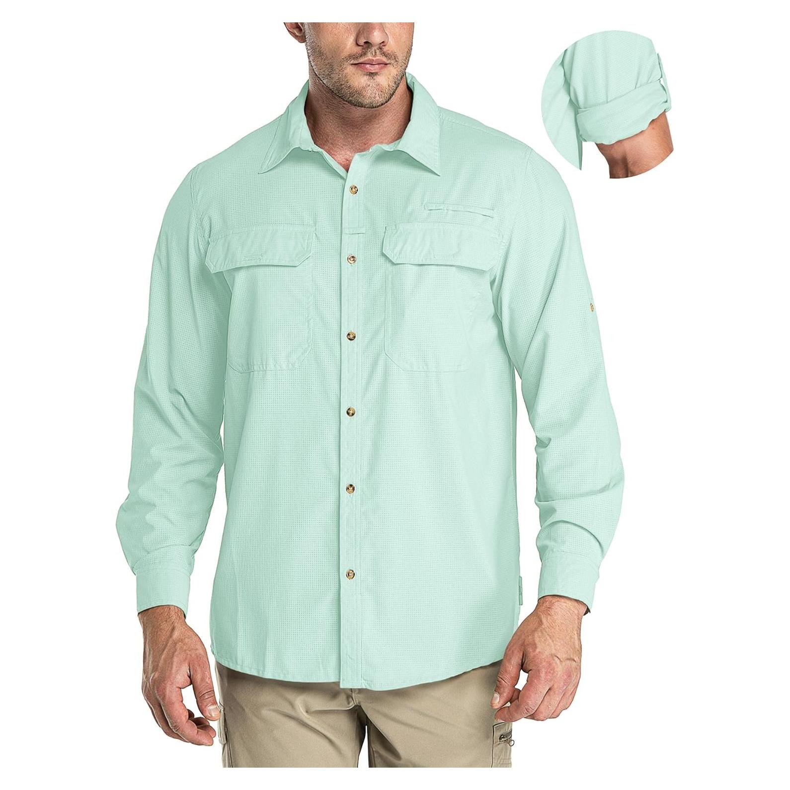 Camisa de Manga Larga Hombre UPF 50+ Secado Rápido Aqua