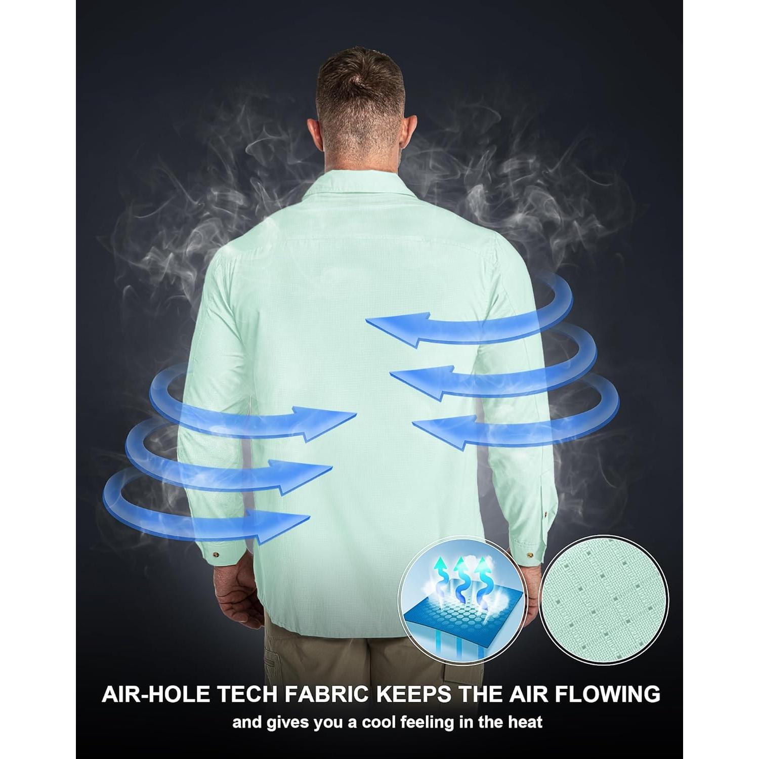 Camisa de Manga Larga Hombre UPF 50+ Secado Rápido Aqua