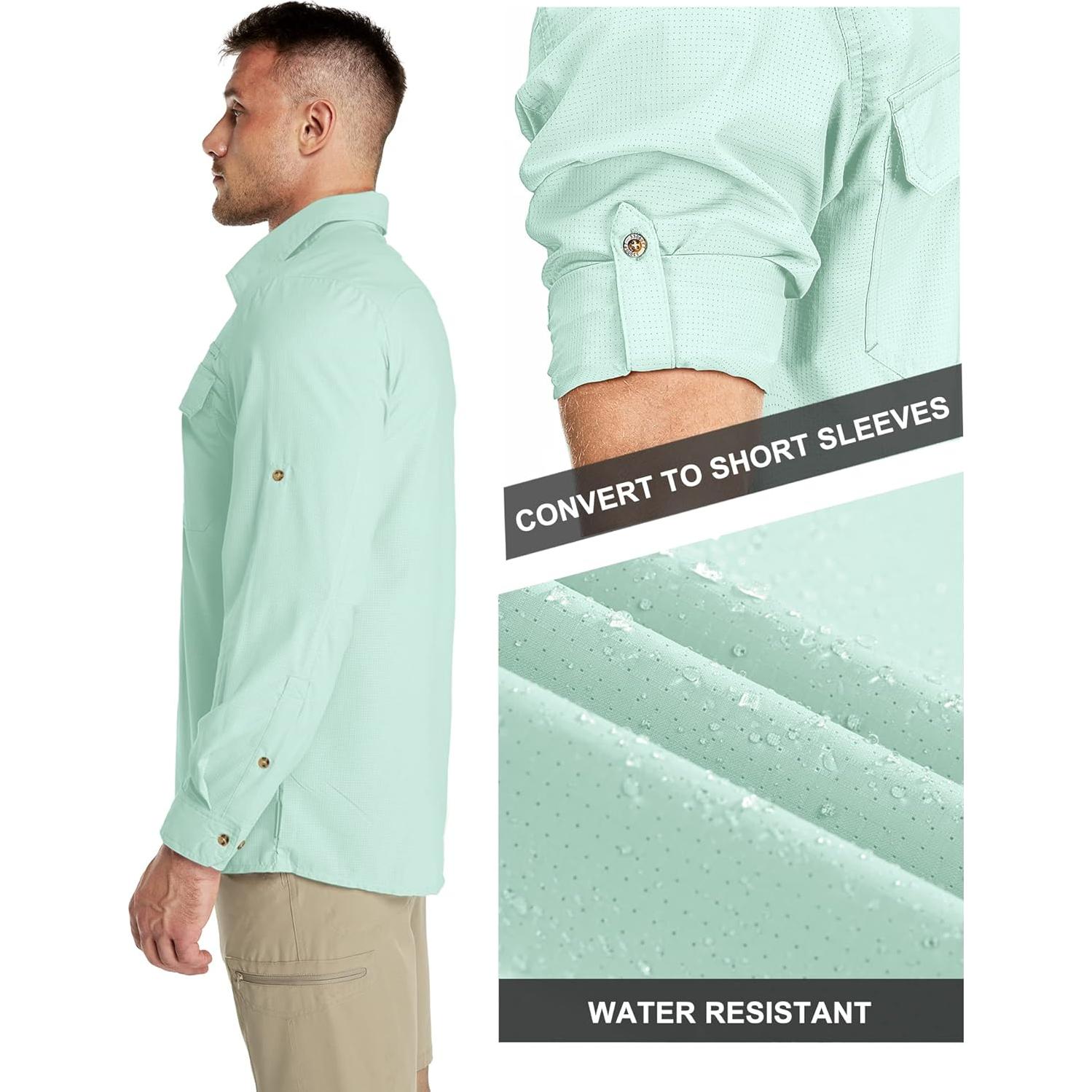 Camisa de Manga Larga Hombre UPF 50+ Secado Rápido Aqua