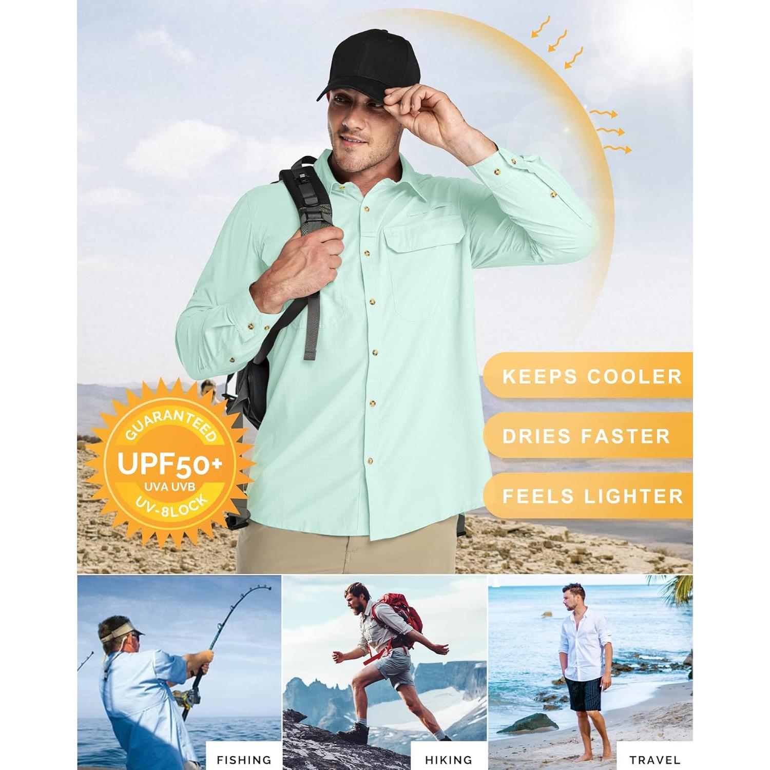 Camisa de Manga Larga Hombre UPF 50+ Secado Rápido Aqua