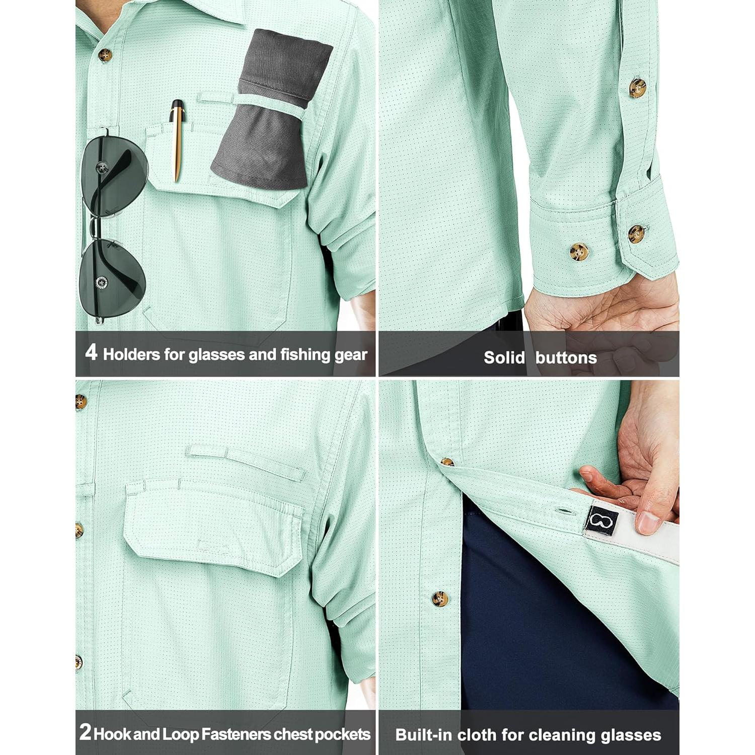 Camisa de Manga Larga Hombre UPF 50+ Secado Rápido Aqua