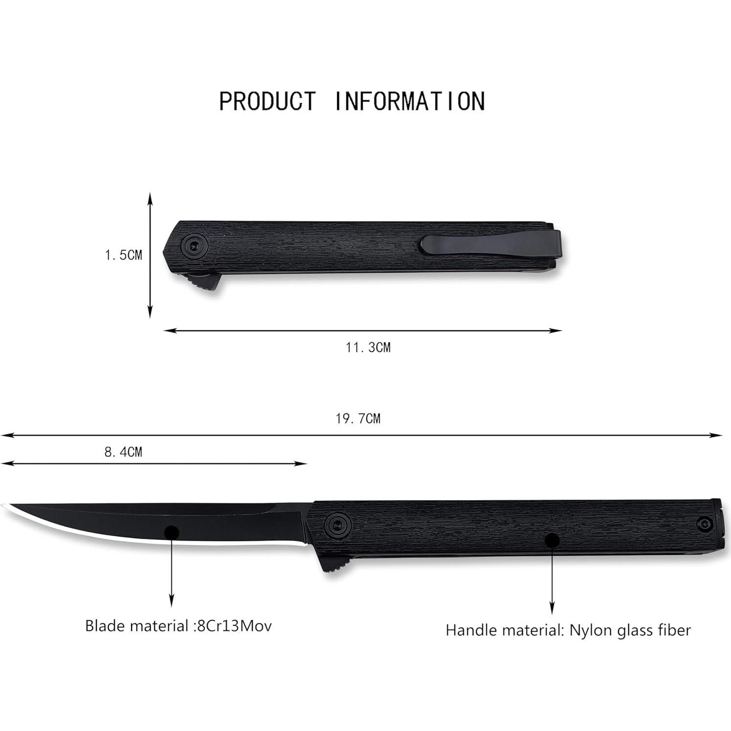 Cuchillo Plegable CEO HUAAO con Hoja Negra de Acero 8Cr13Mov