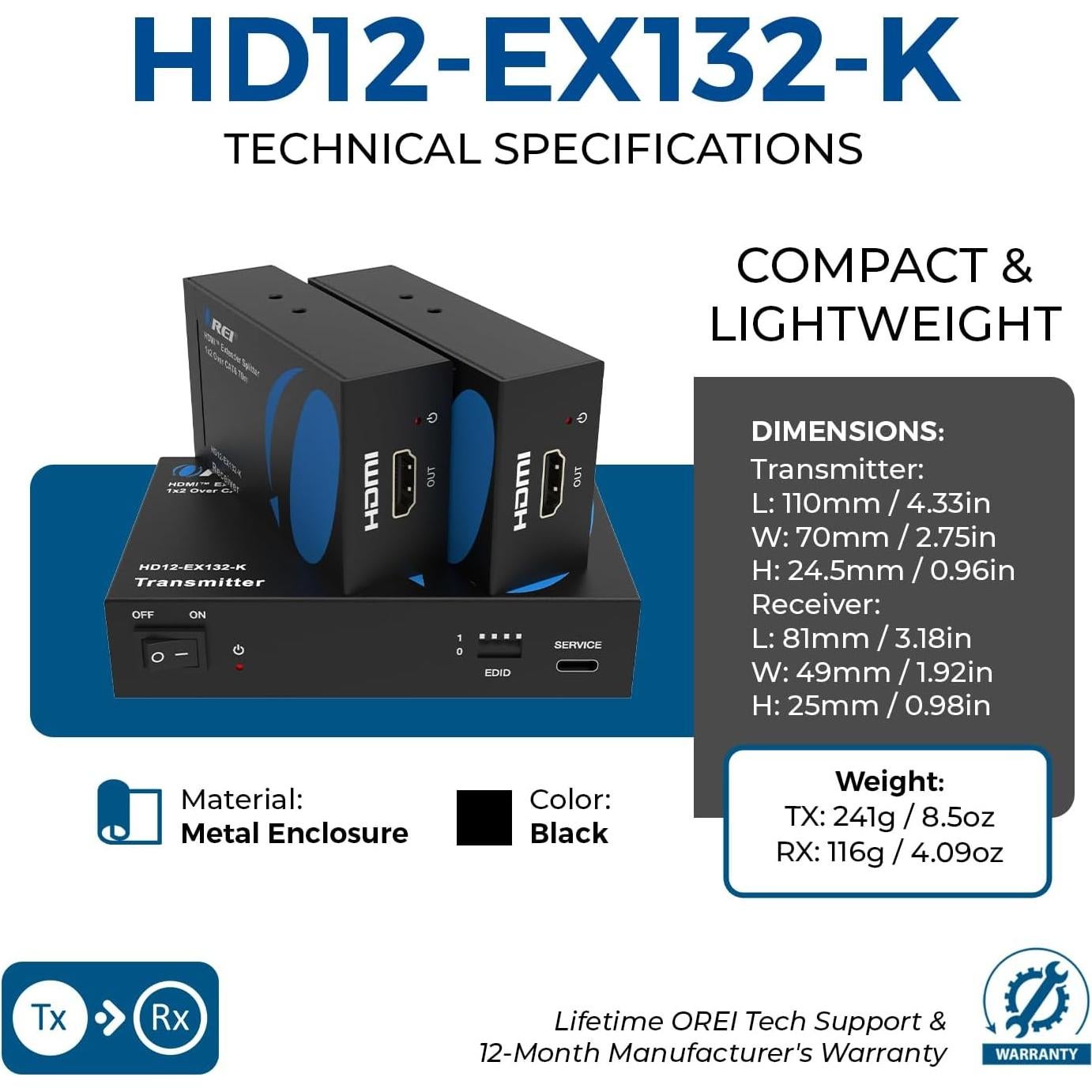 Extensor Divisor HDMI 1x2 OREI HD12-EX132 - 40.23m 1080P