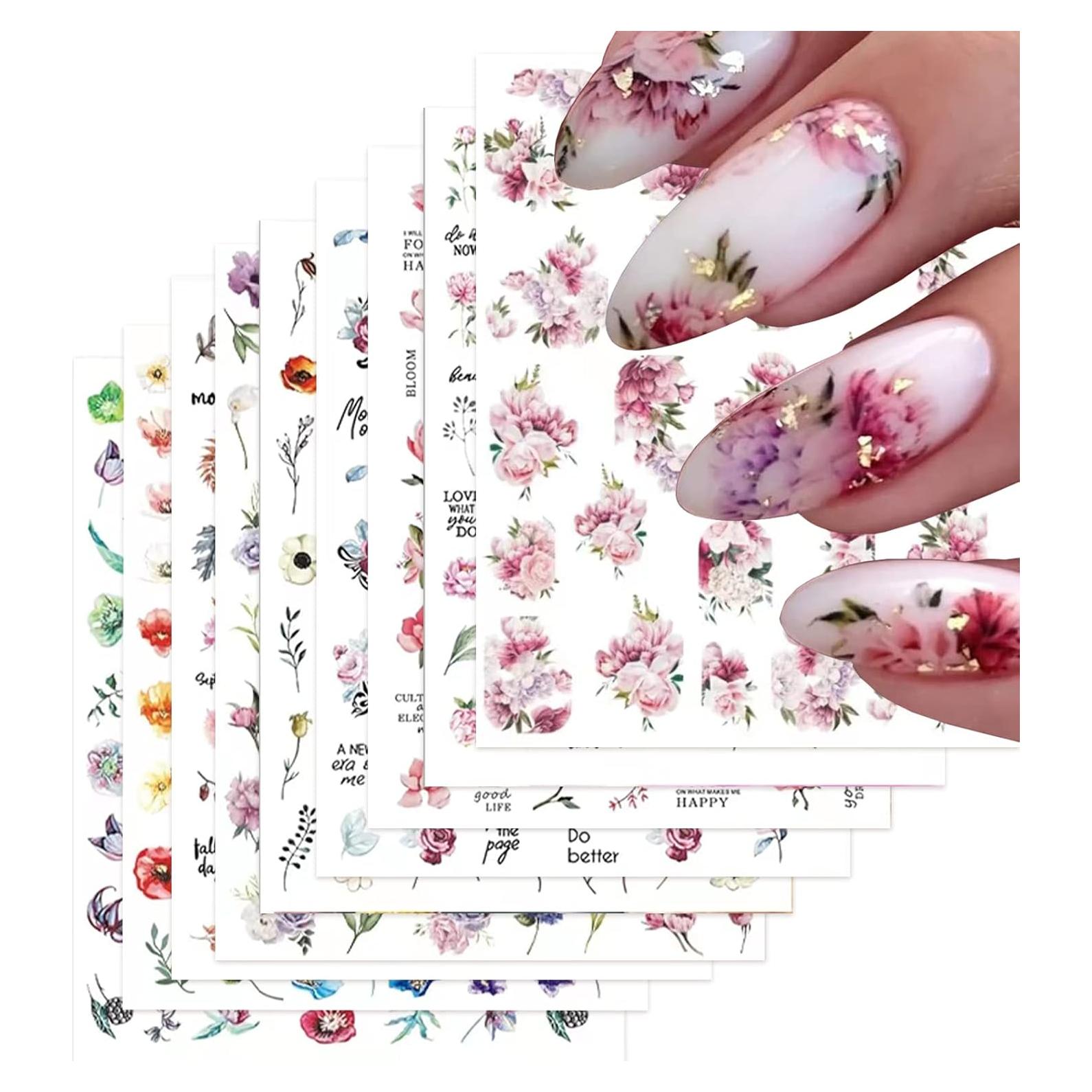 Calcomanías de Uñas 3D Baoximong Flores 9 Hojas