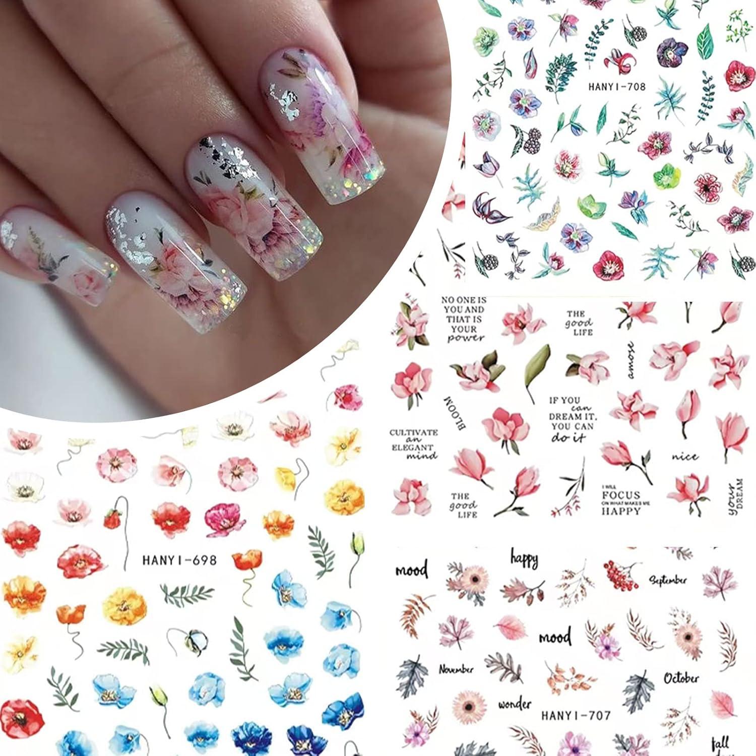 Calcomanías de Uñas 3D Baoximong Flores 9 Hojas