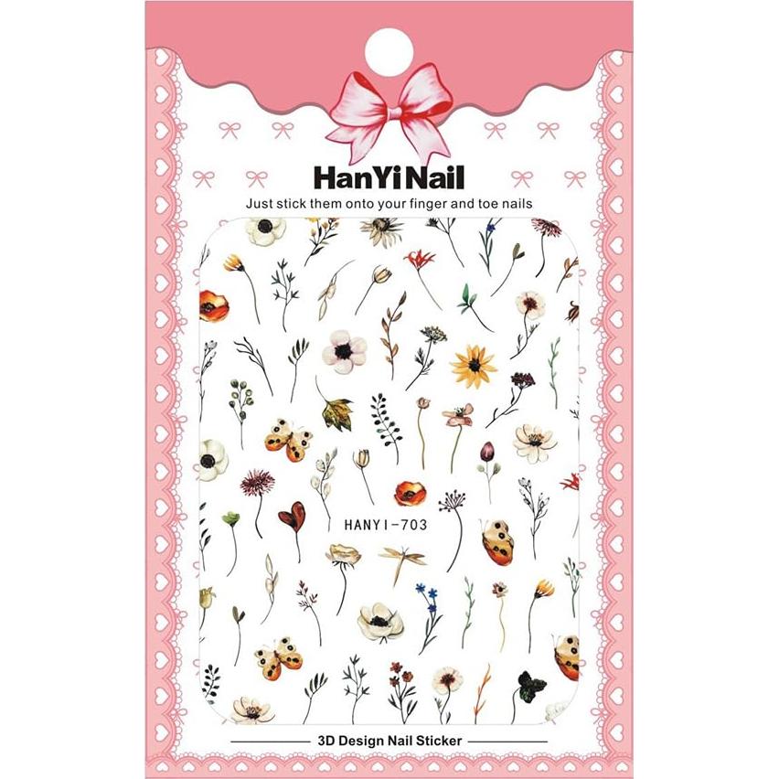 Calcomanías de Uñas 3D Baoximong Flores 9 Hojas