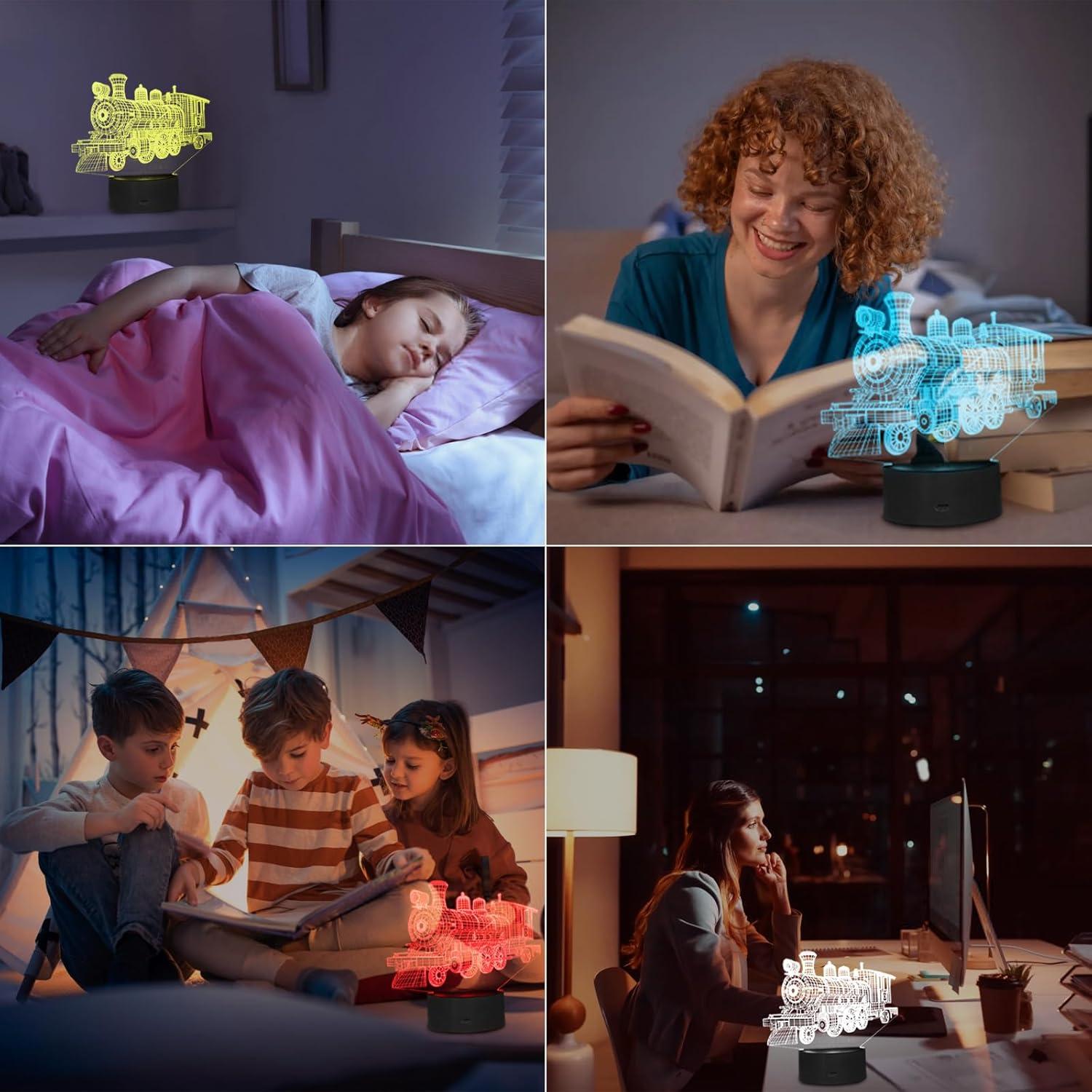 Luz Nocturna 3D Tren de Vapor Oboist con Control Remoto