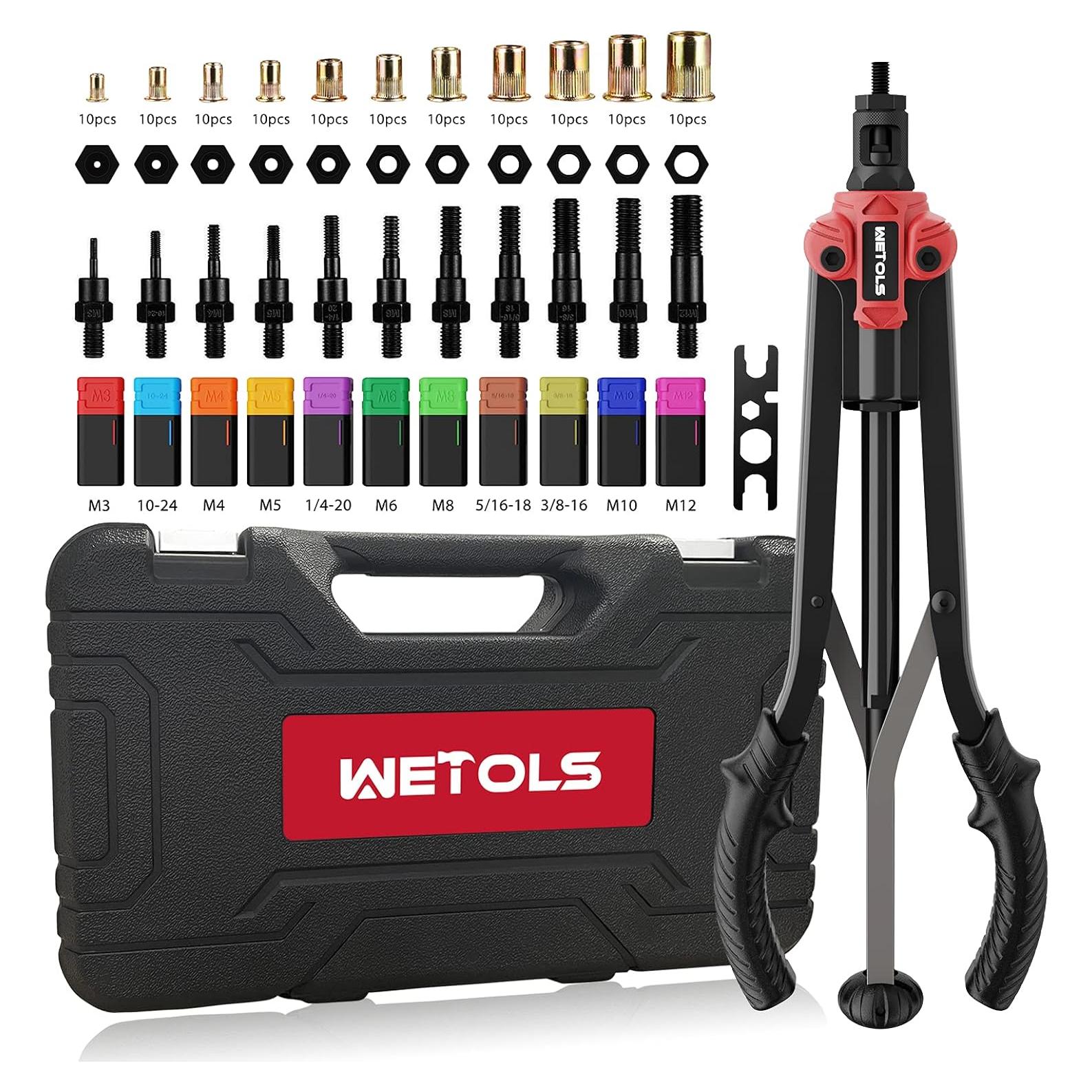 Herramienta de Tuerca Remachada WETOLS 17" con 11 Mandriles