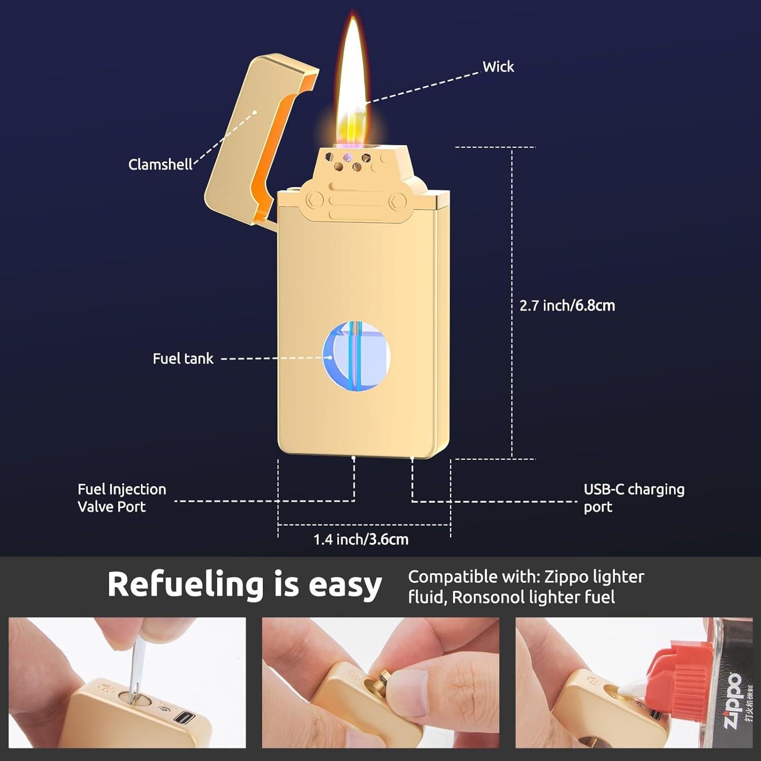 Encendedor Vintage REIDEA Oro Champán Recargable Queroseno