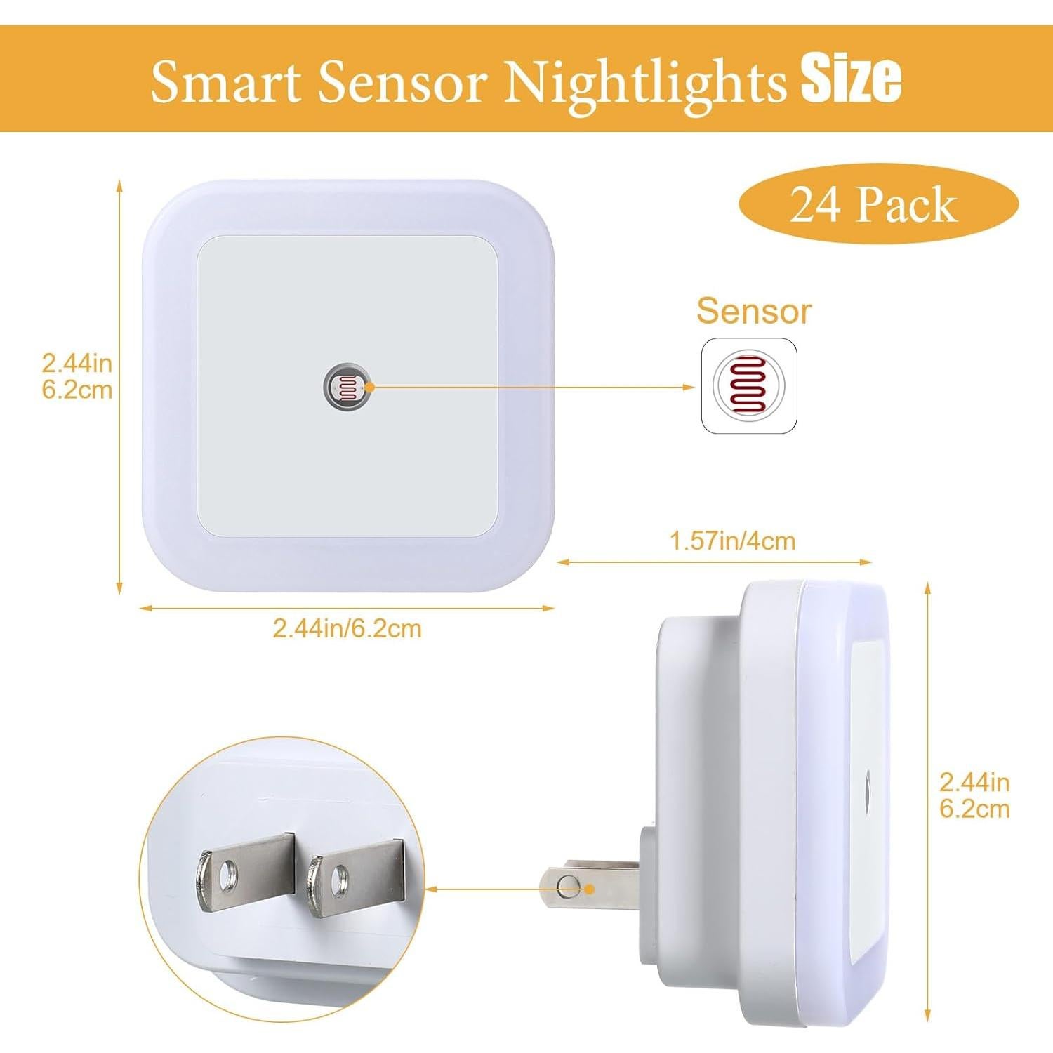Luces Nocturnas LED Tuanse 24 Pcs con Sensor Inteligente Luz Cálida