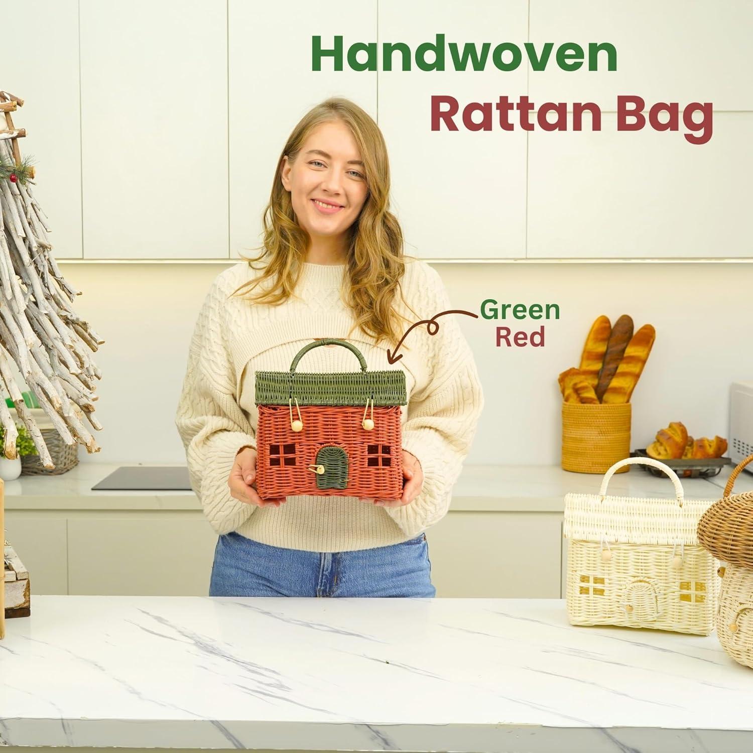 Cesta de Almacenamiento KOLWOVEN de Ratán Verde Musgo