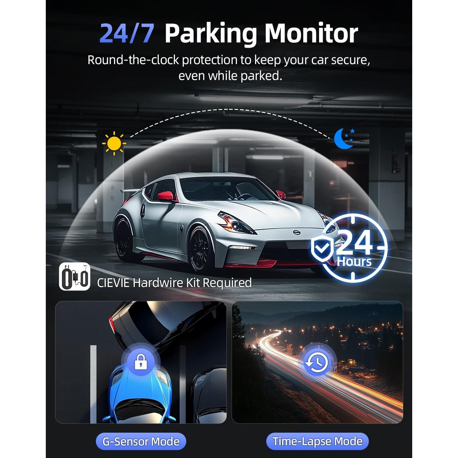 Cámara Dash Dual 4K + 1080P Cievie D100 con SD 64GB