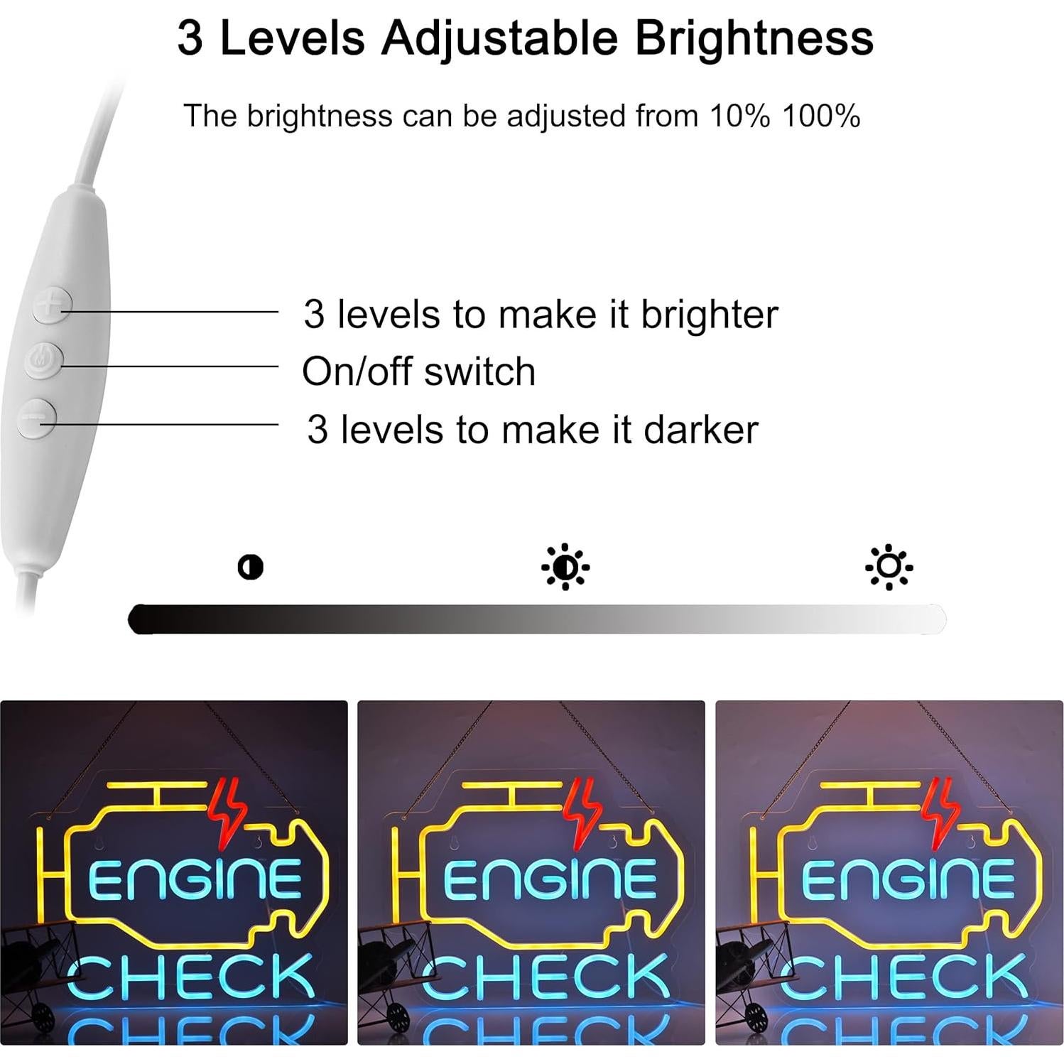 Luz de Neón Check Engine ZODZ 43x33cm USB Regulable