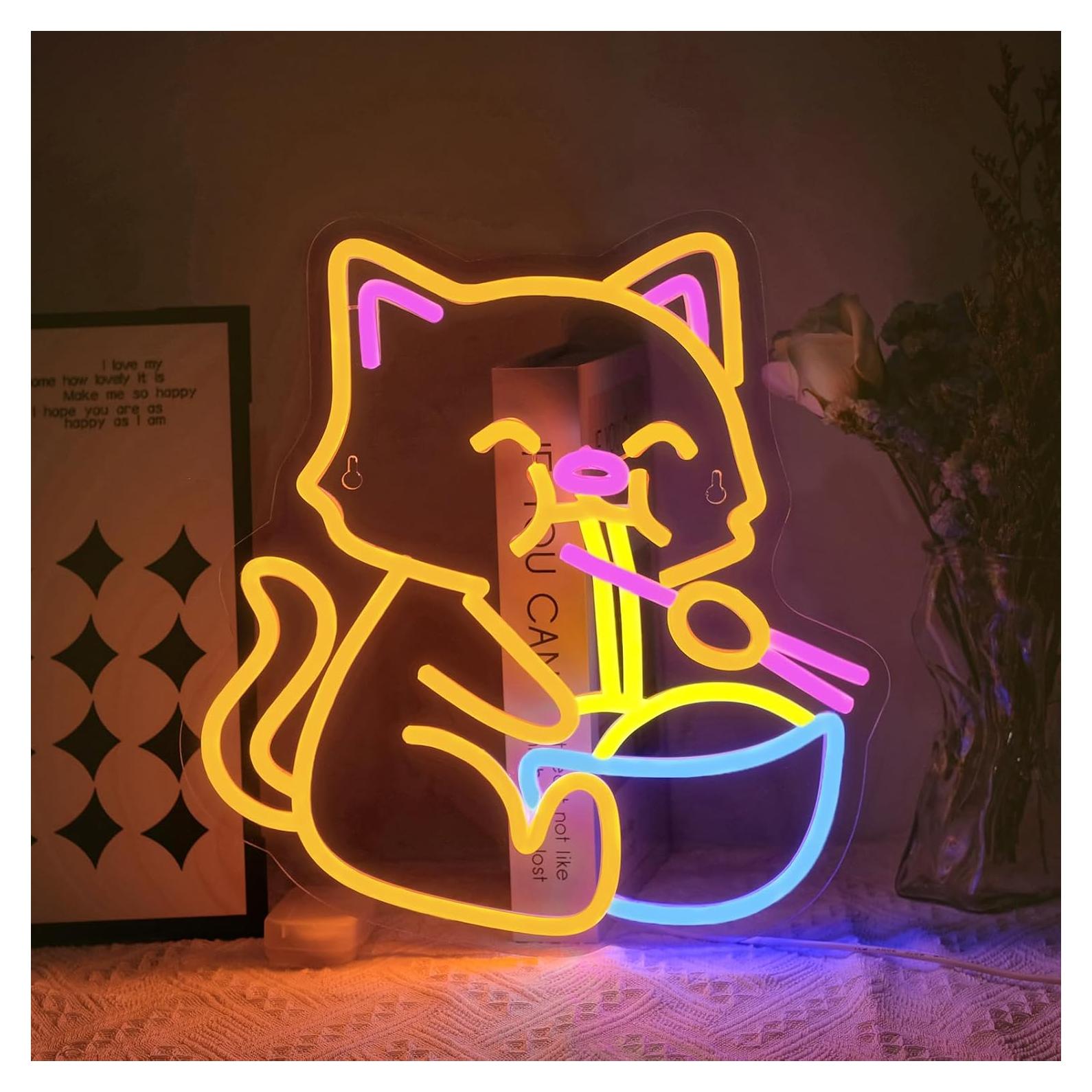 Cartel de Neón LED Gato Ramen Virlusy Regulable 35.88x34.14cm