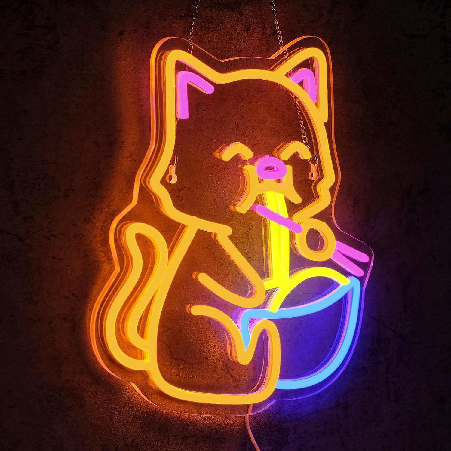 Cartel de Neón LED Gato Ramen Virlusy Regulable 35.88x34.14cm