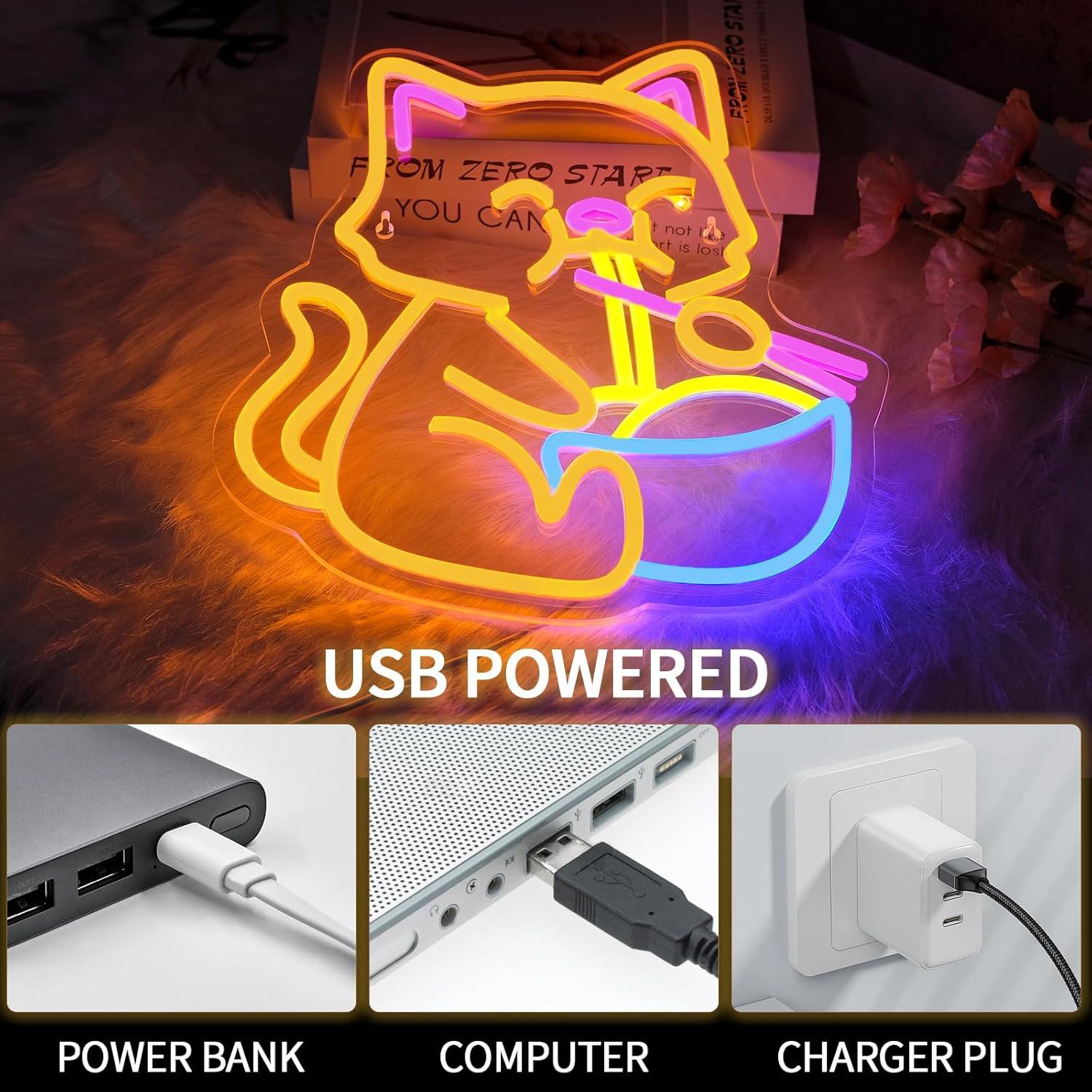 Cartel de Neón LED Gato Ramen Virlusy Regulable 35.88x34.14cm