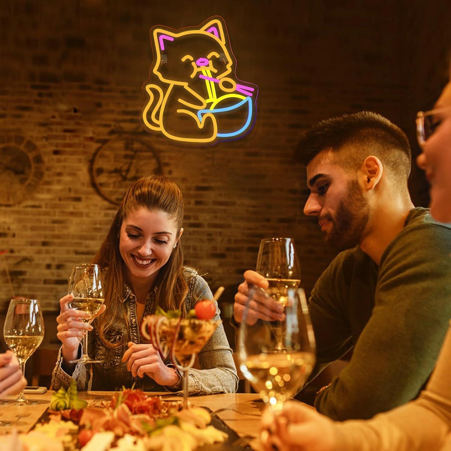 Cartel de Neón LED Gato Ramen Virlusy Regulable 35.88x34.14cm