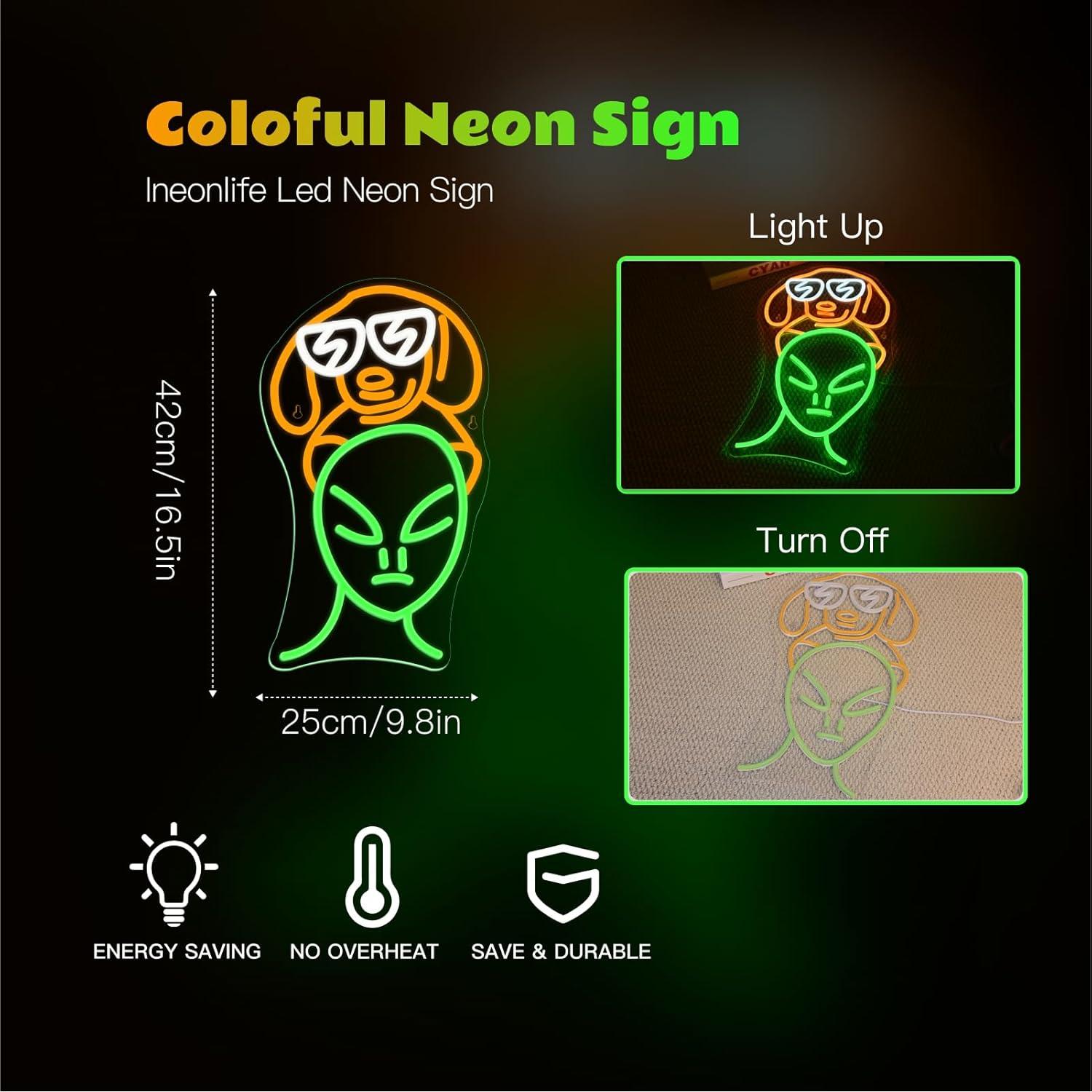 Luz de Neón LED Ineonlife Perro Alienígena 25 x 42 cm