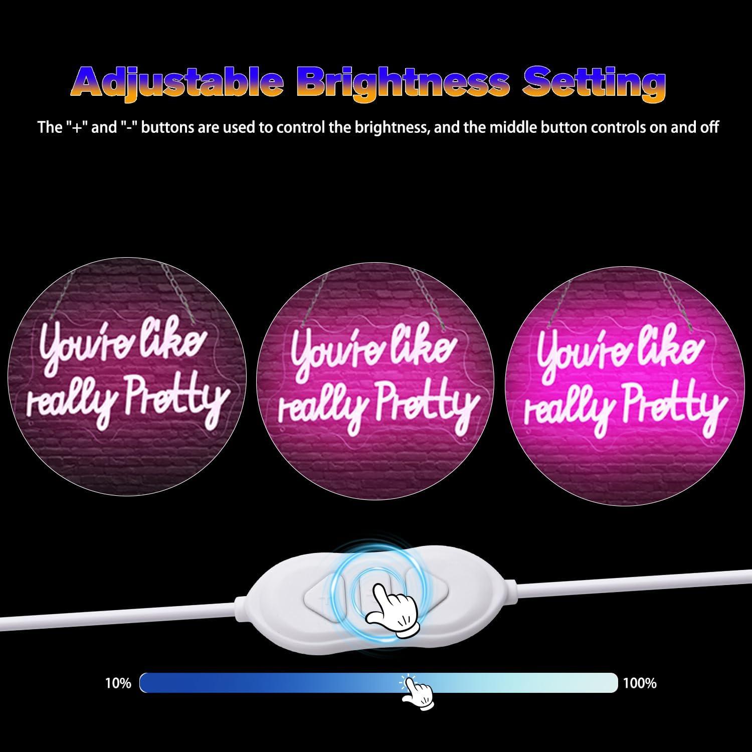 Letrero de Neón LED Rosa Reezldokn 38x23 cm Dimmable USB