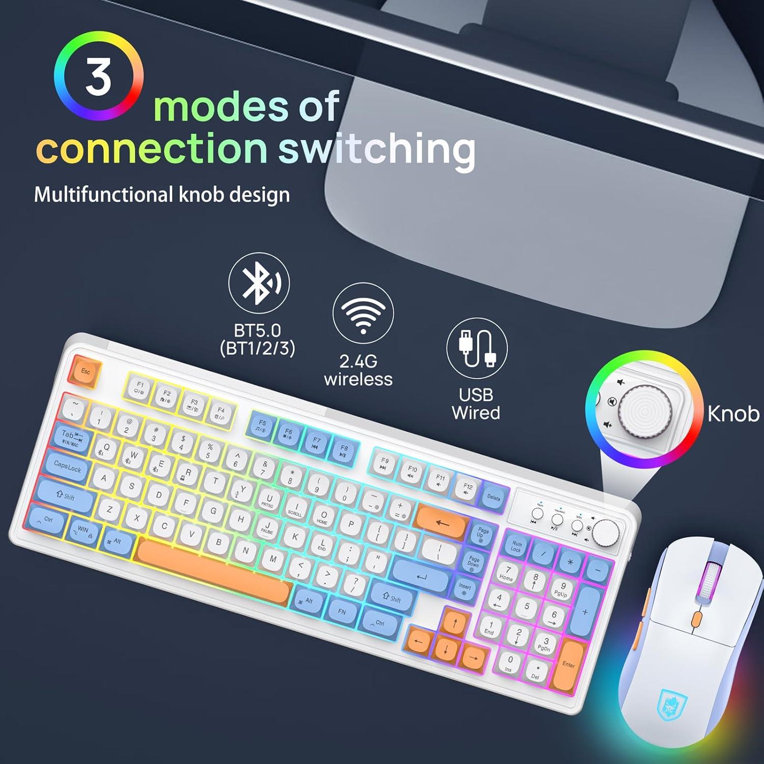 Combo Teclado y Ratón Inalámbrico KOLMAX BT98 RGB Ergonómico