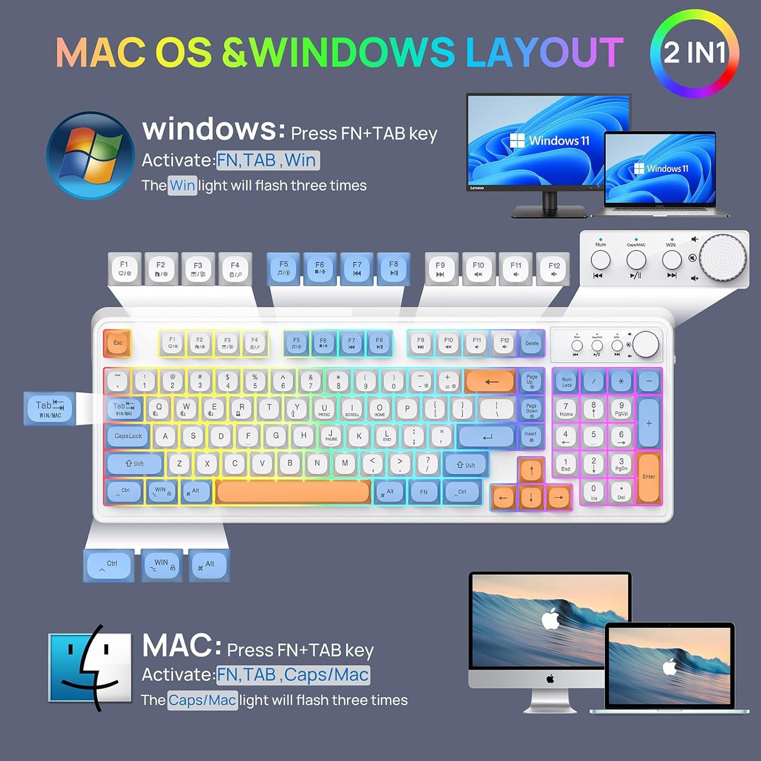 Combo Teclado y Ratón Inalámbrico KOLMAX BT98 RGB Ergonómico
