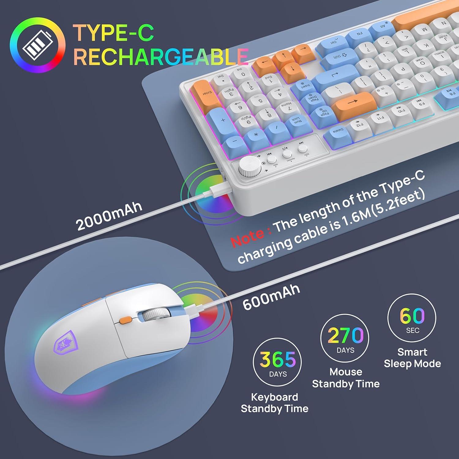 Combo Teclado y Ratón Inalámbrico KOLMAX BT98 RGB Ergonómico