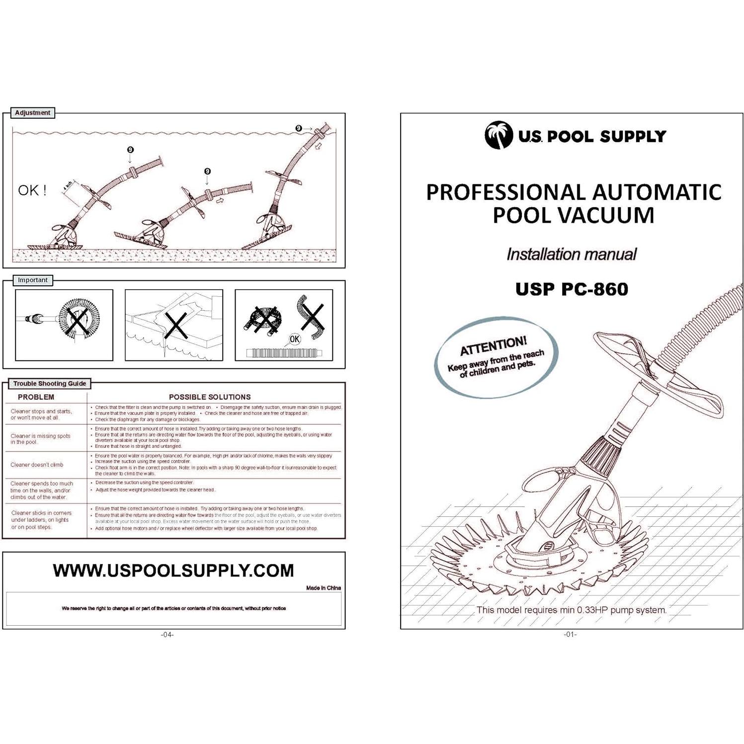 U.S. Pool Supply Professional Suction Pool Cleaner, Inground Automatic Pool Vacuum Cleaner with Hose - Swimming Sweeper Vac Cleaning Suction-Side Cleaners - Auto Creepy Sweeps Removes Debris, Leaves