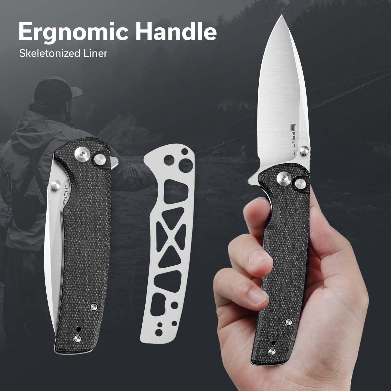 Cuchillo Plegable SENCUT Sachse 9Cr18MoV Mango Micarta Negra