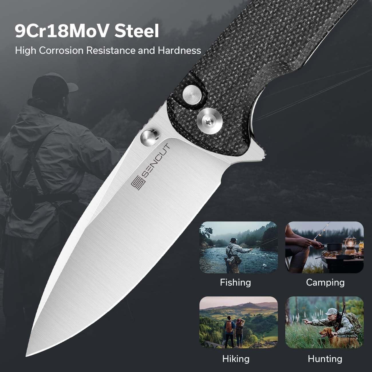 Cuchillo Plegable SENCUT Sachse 9Cr18MoV Mango Micarta Negra