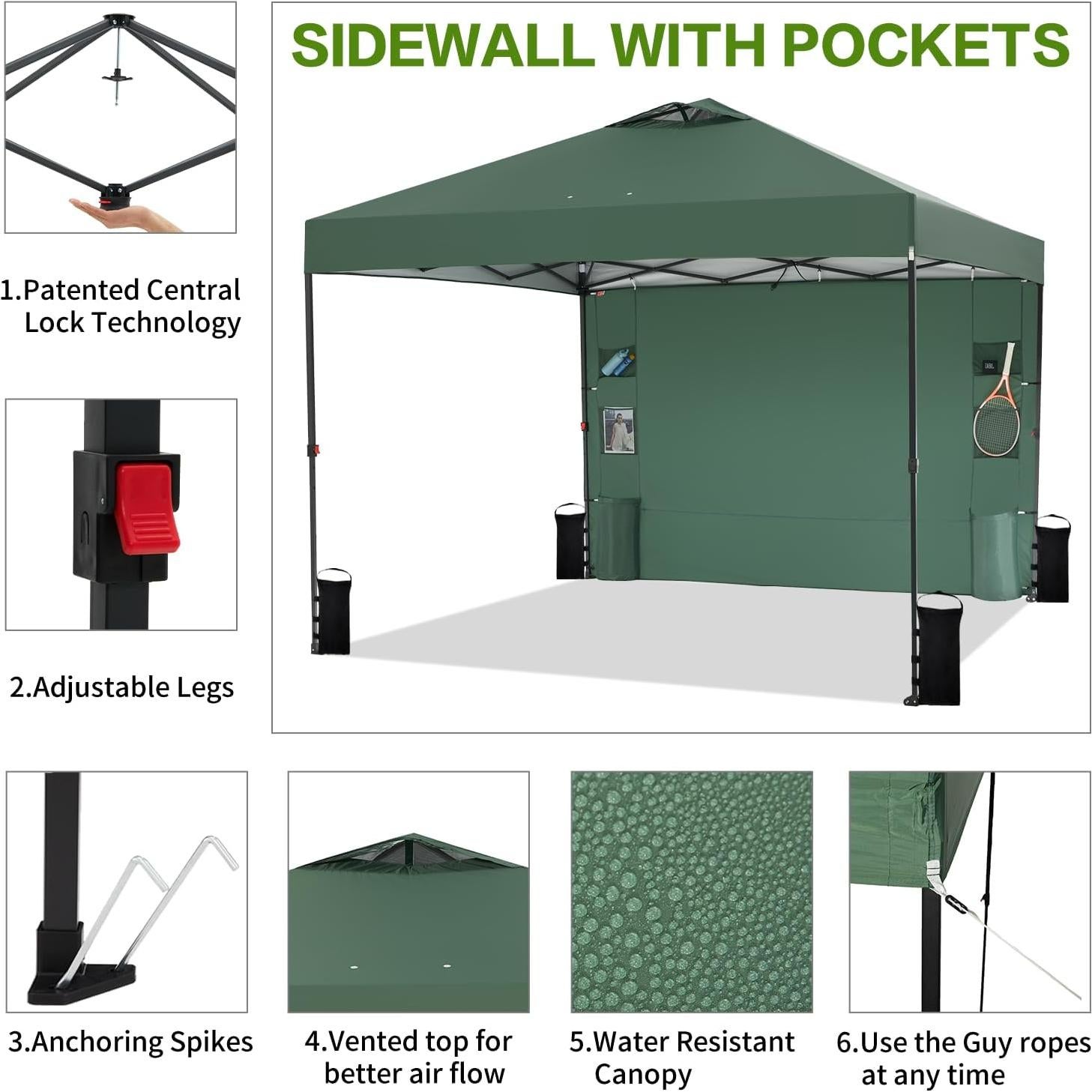 Carpa Plegable 3x3m Tunbne con Pared Lateral y Bolsa Verde