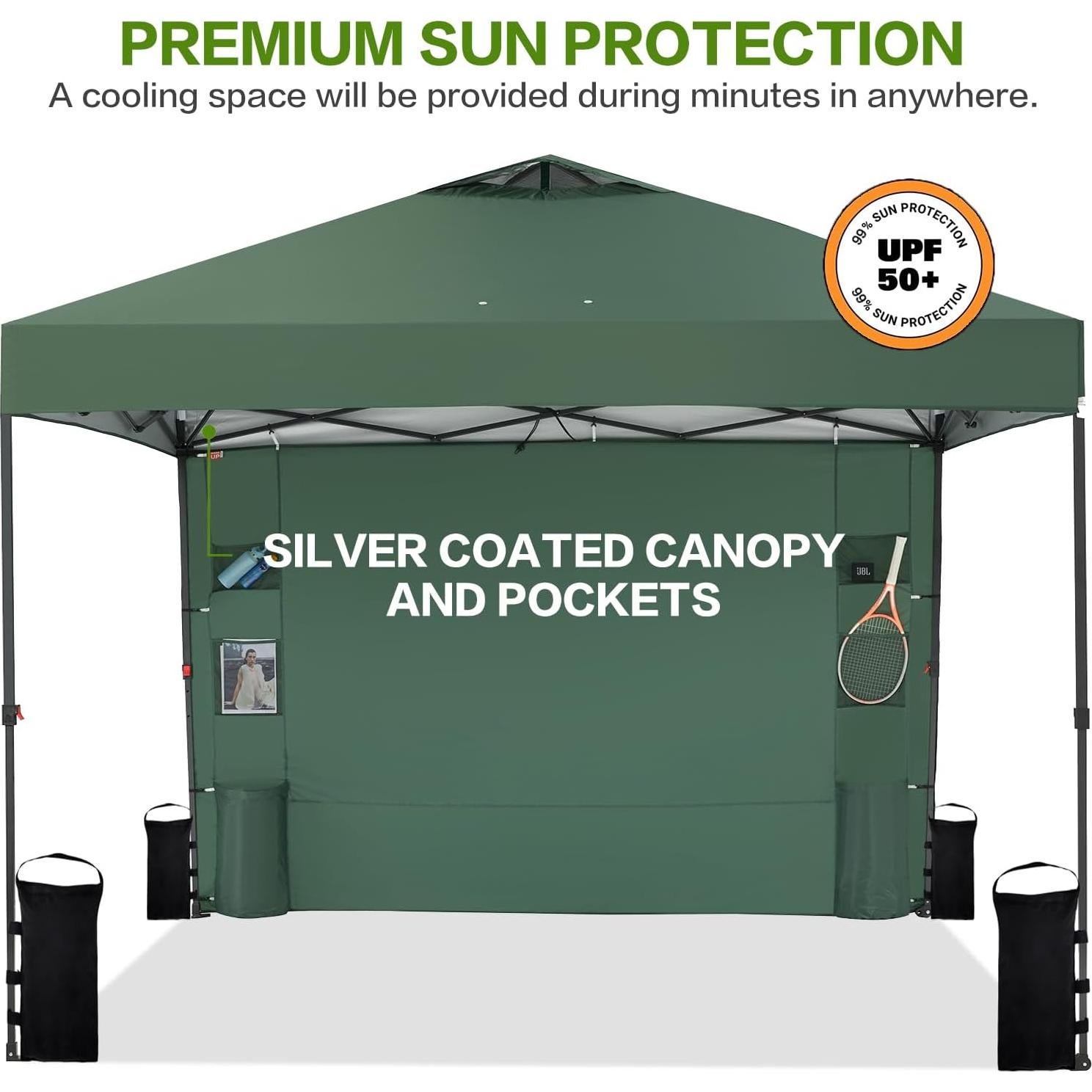 Carpa Plegable 3x3m Tunbne con Pared Lateral y Bolsa Verde