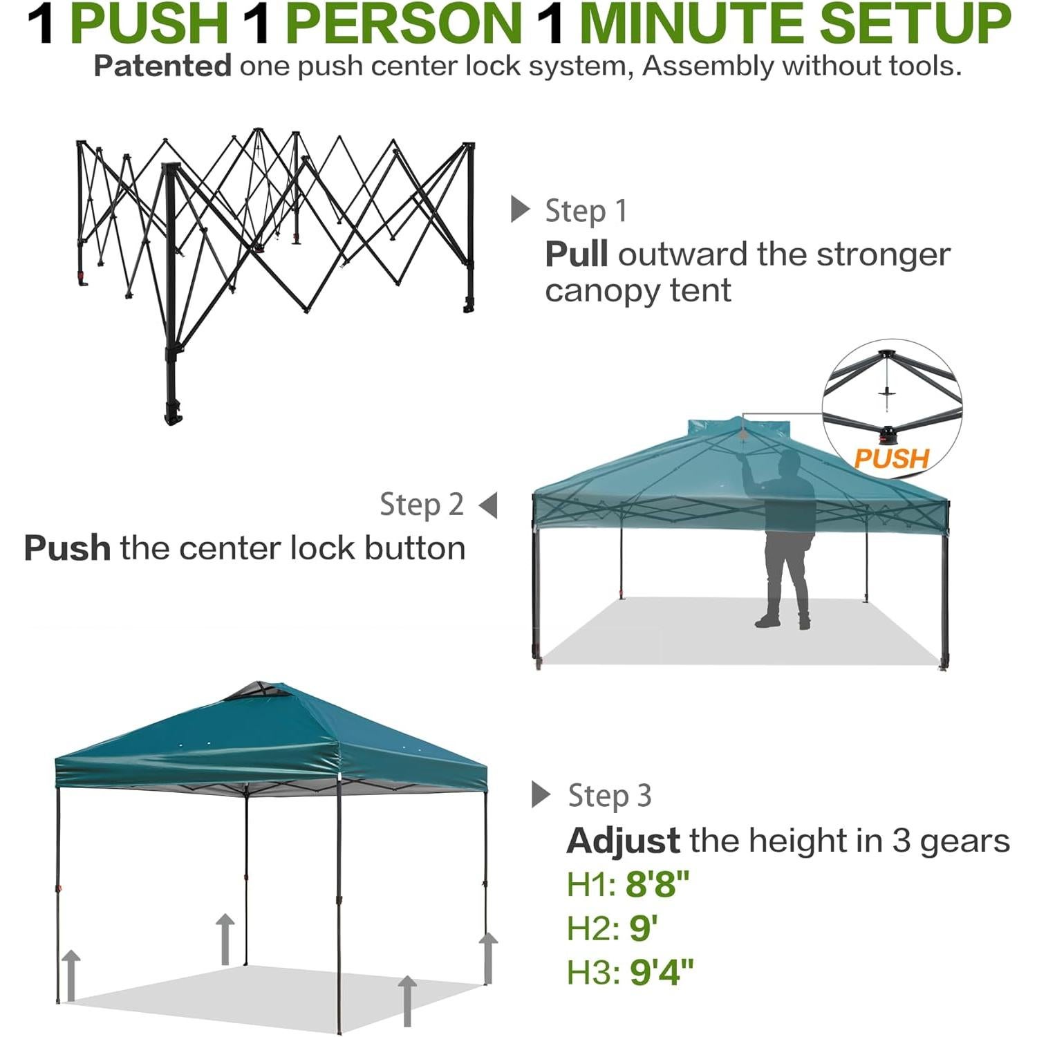 Carpa Plegable 3x3m Tunbne con Pared Lateral y Bolsa Verde