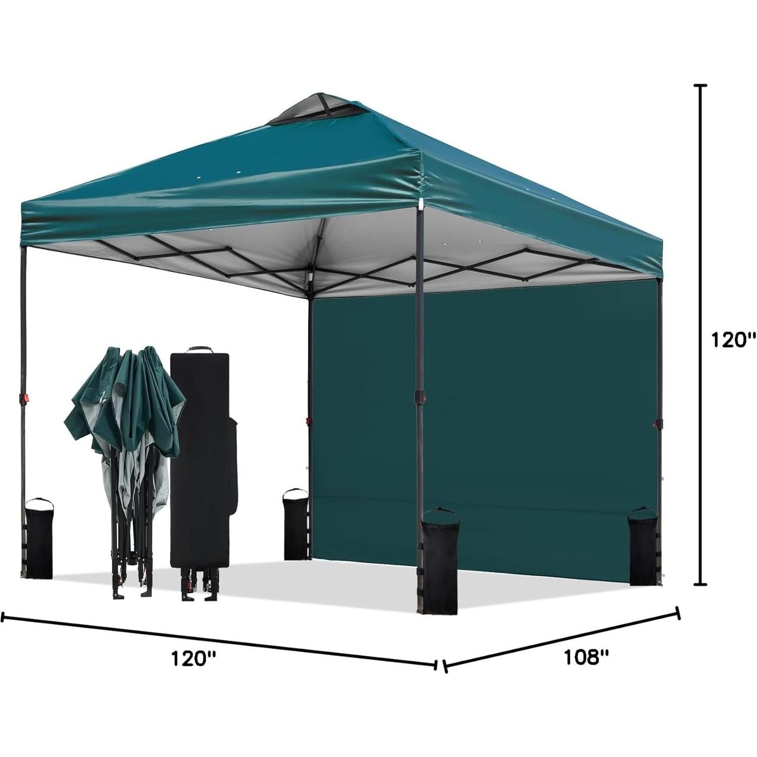 Carpa Plegable 3x3m Tunbne con Pared Lateral y Bolsa Verde
