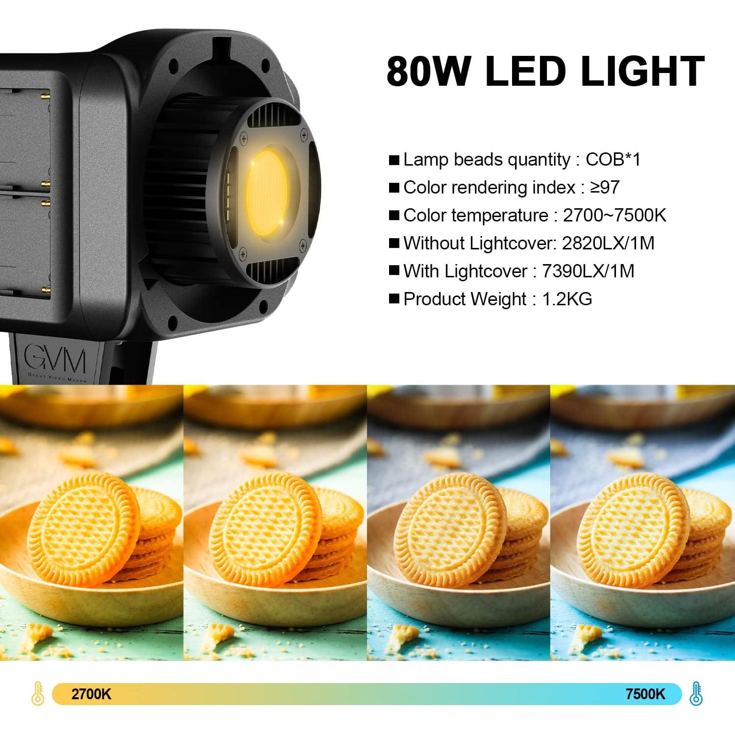 Luz de Video Bi-Color GVM 80W con Montura Bowens 2700-7500K